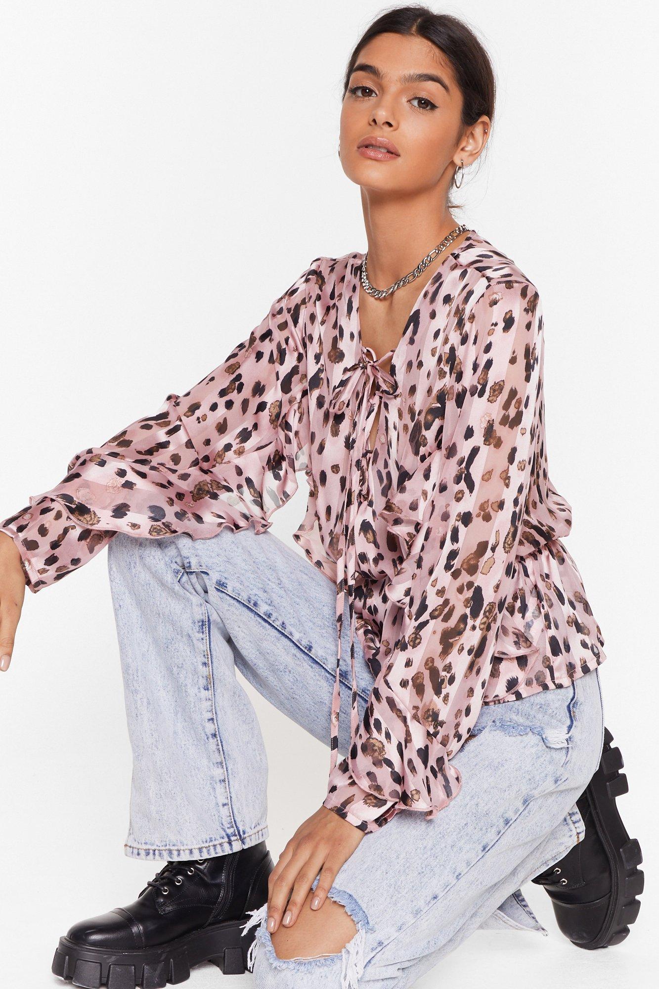 animal print ruffle blouse