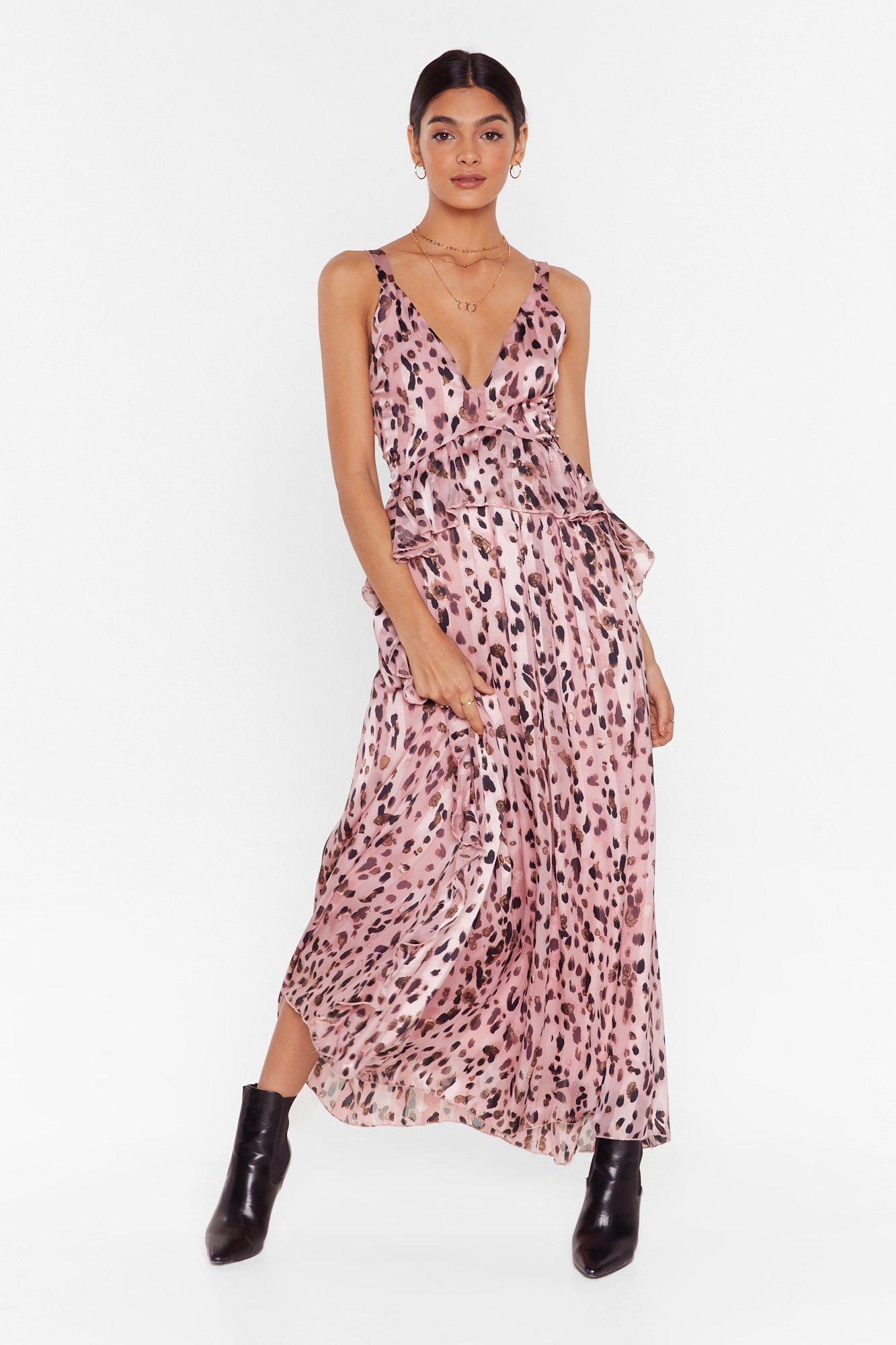 pink ruffle maxi dress