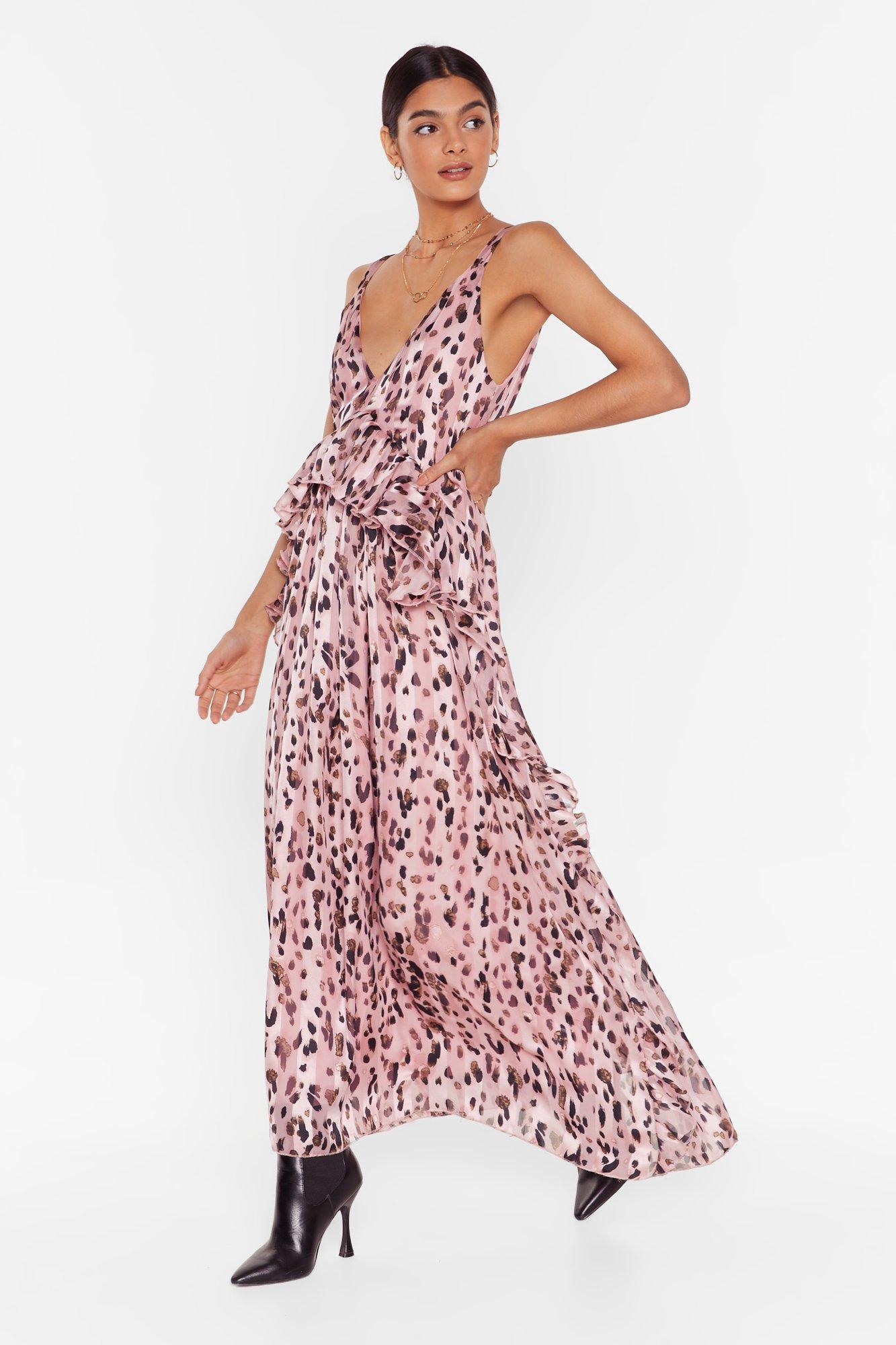 pink ruffle maxi dress