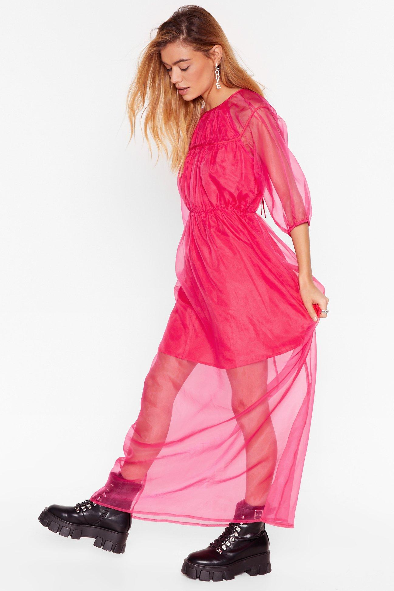 puff sleeve dress pink