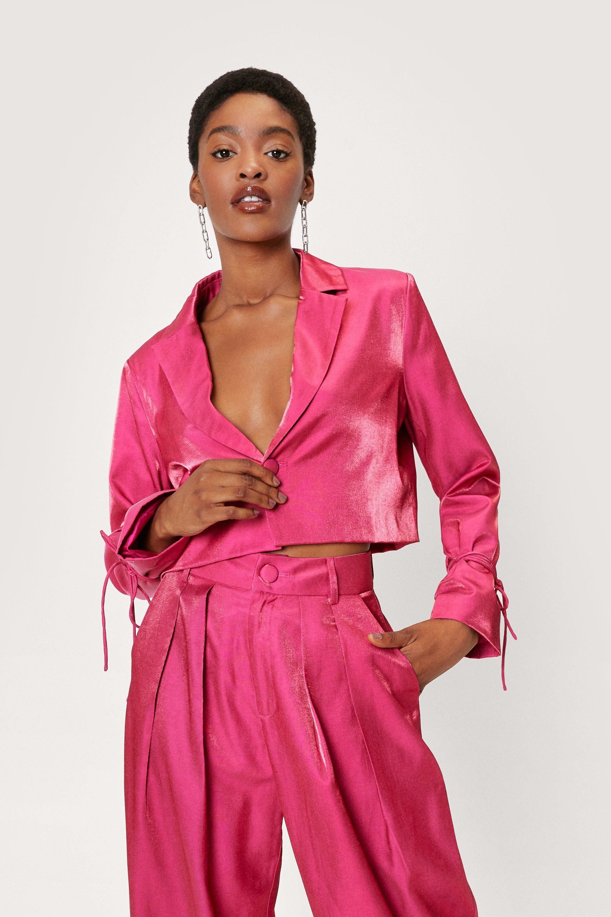 Blazer Court Satiné Métallisé - Rose - 38, Rose