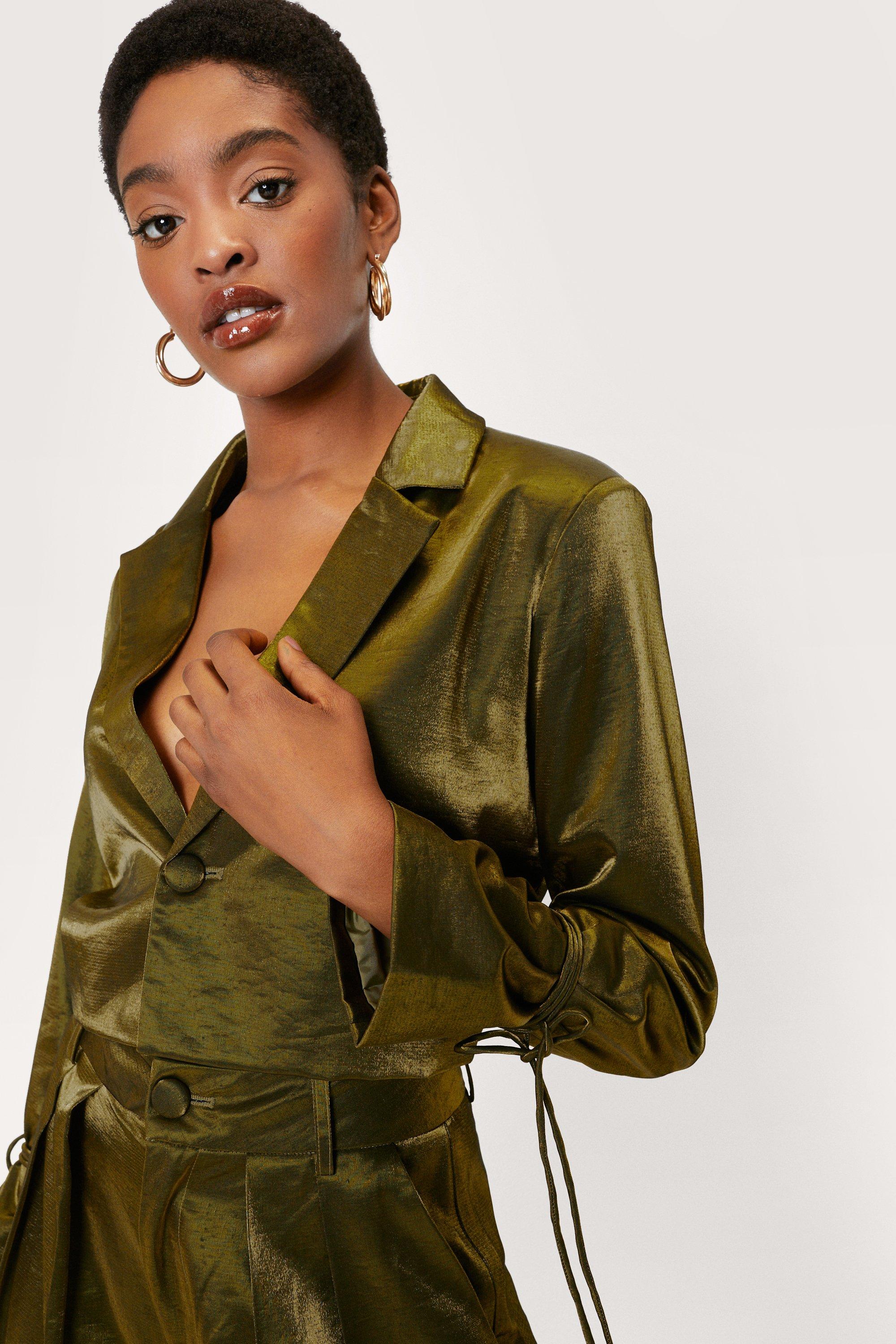 Blazer Court Satiné Métallisé - Vert - 34, Vert