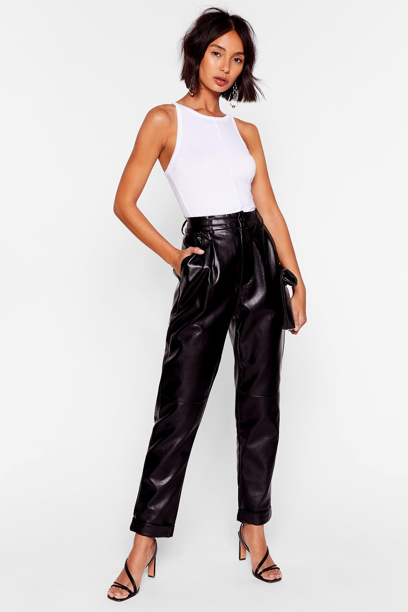 leather tapered trousers