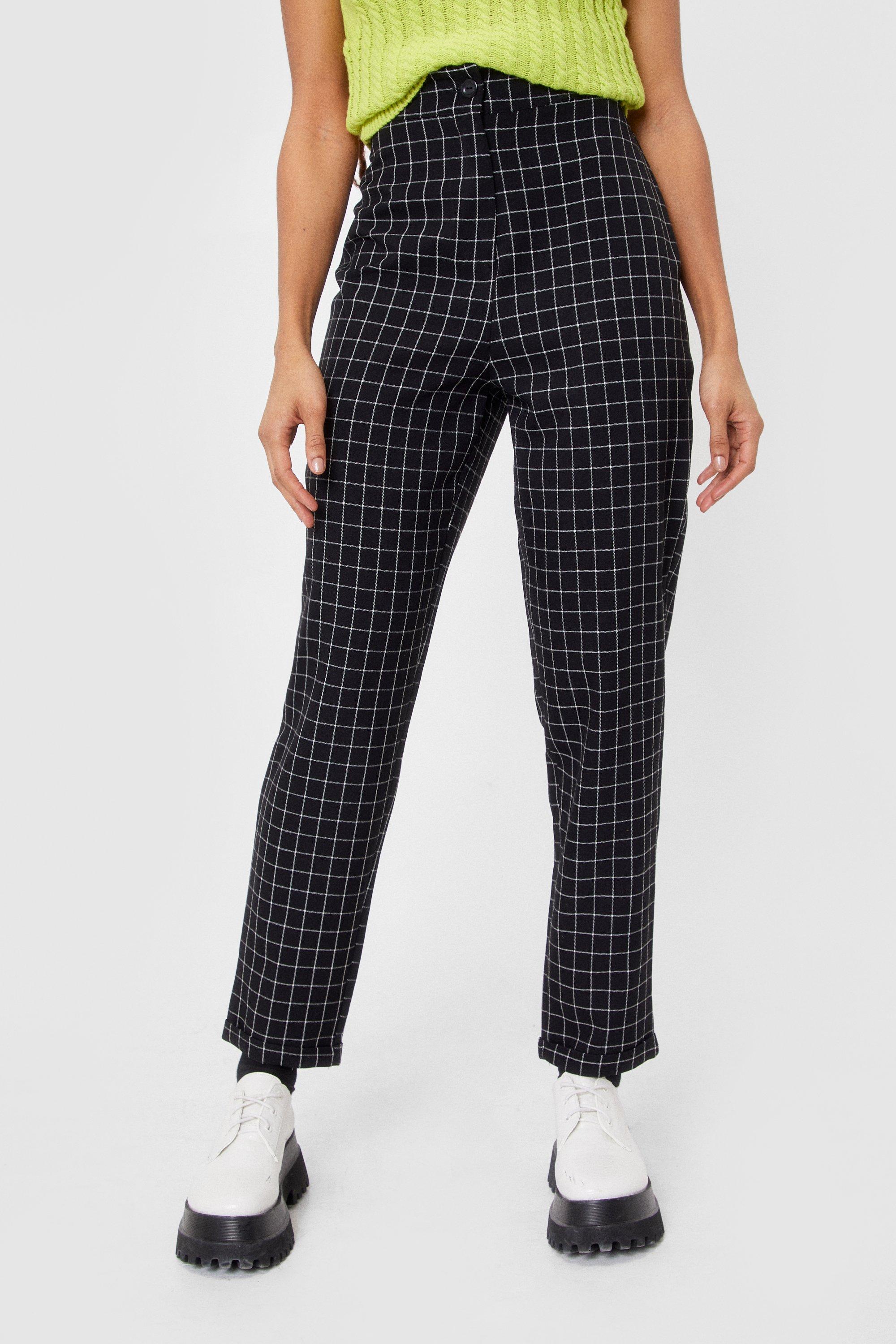 black plaid trousers