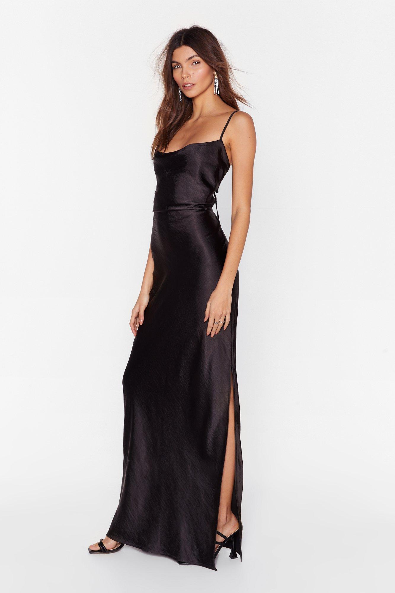 satin maxi dress black