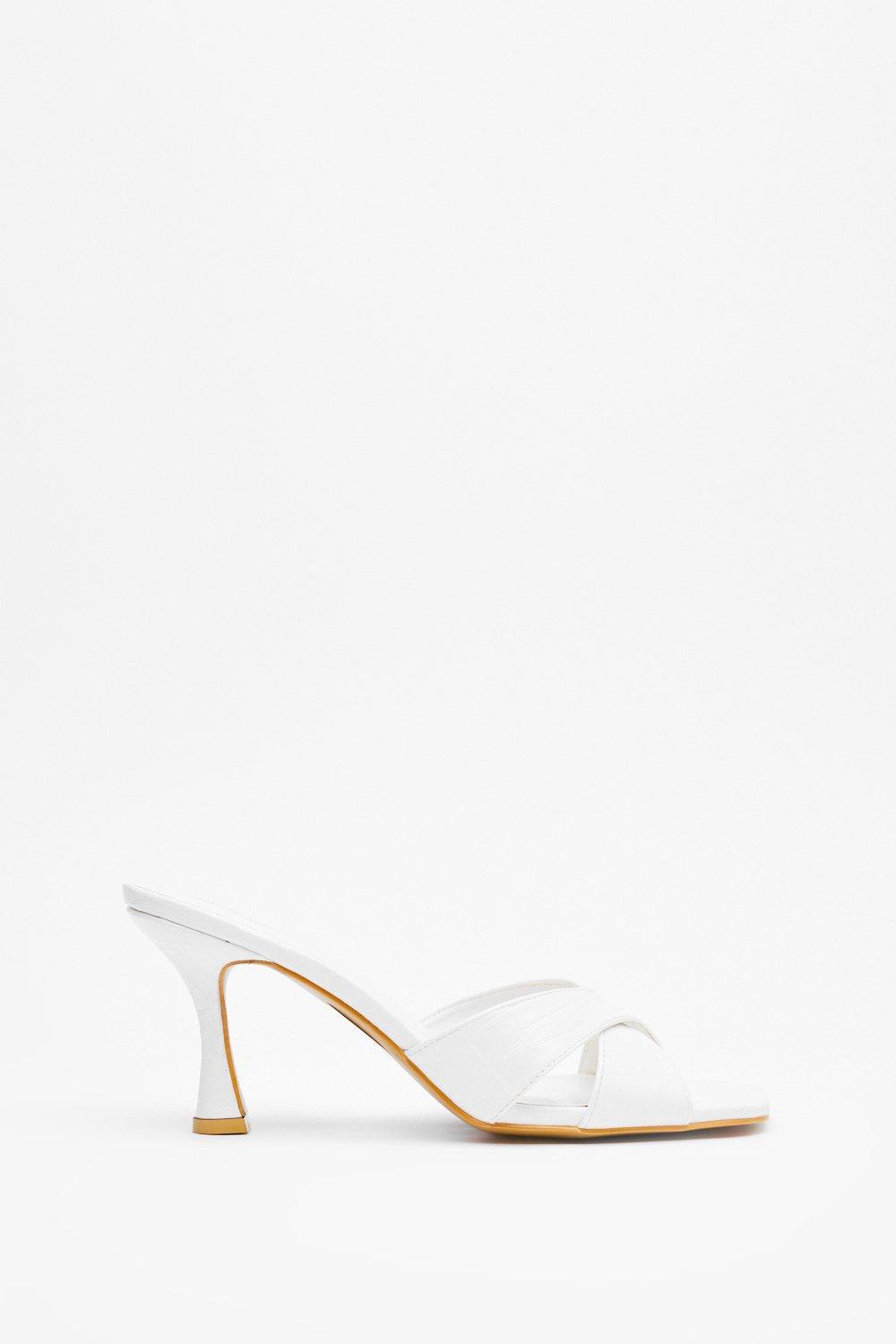 white kitten heel mule