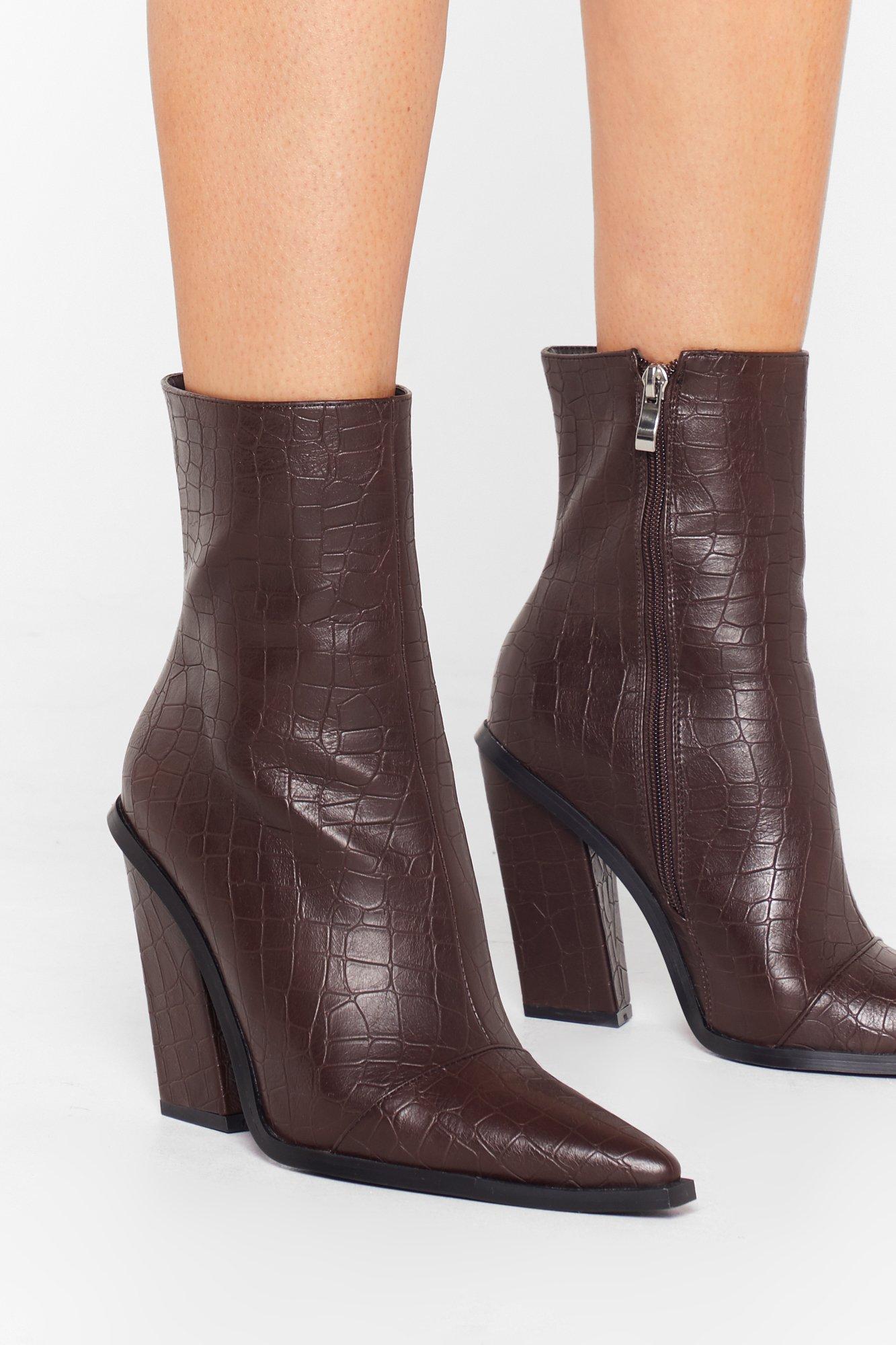 heeled croc boots