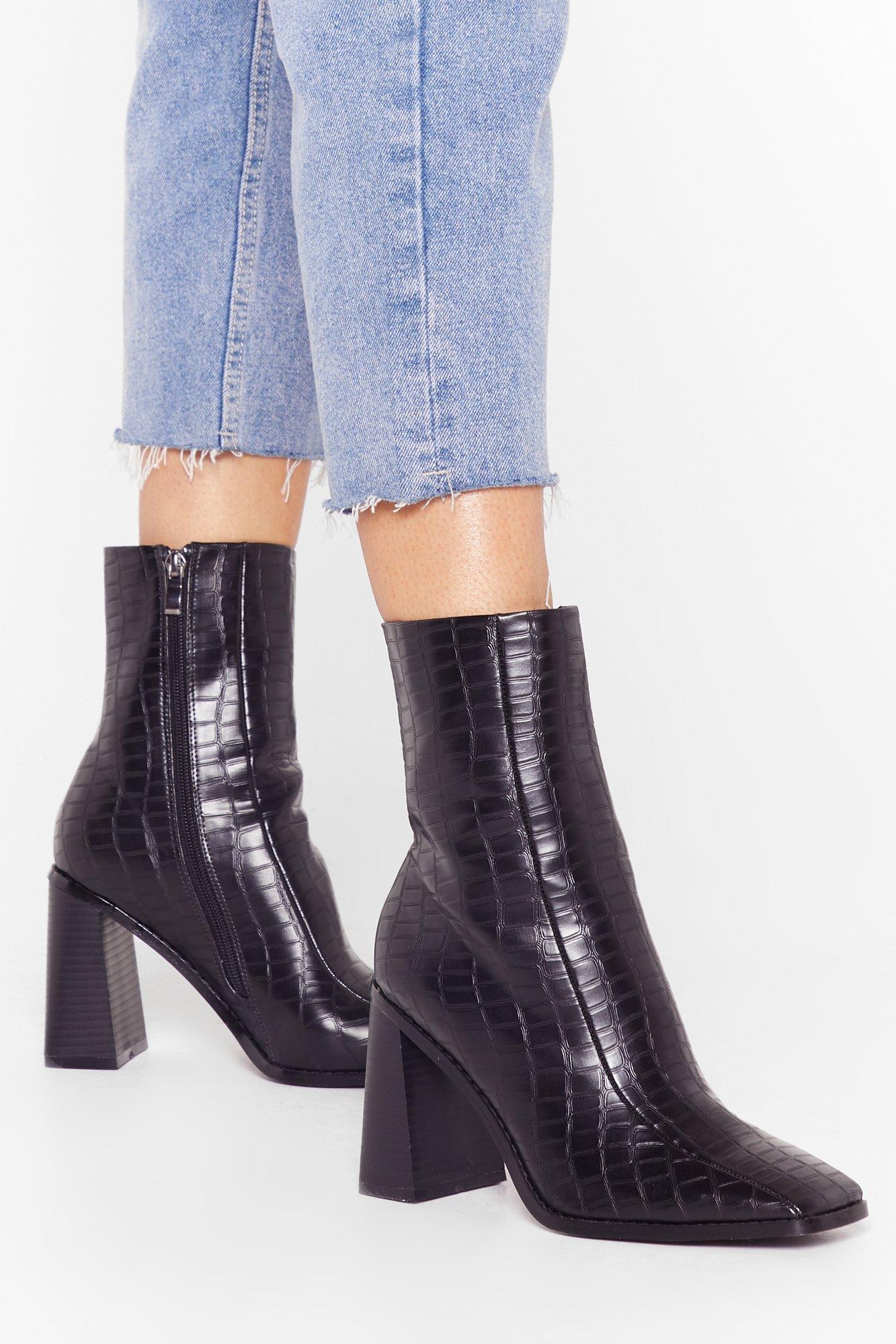 croc heeled boots