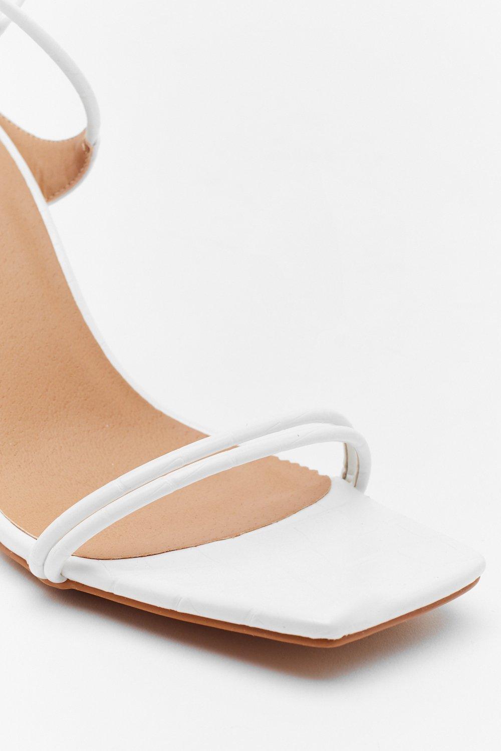 White Square Toe Ankle Tie Heels 