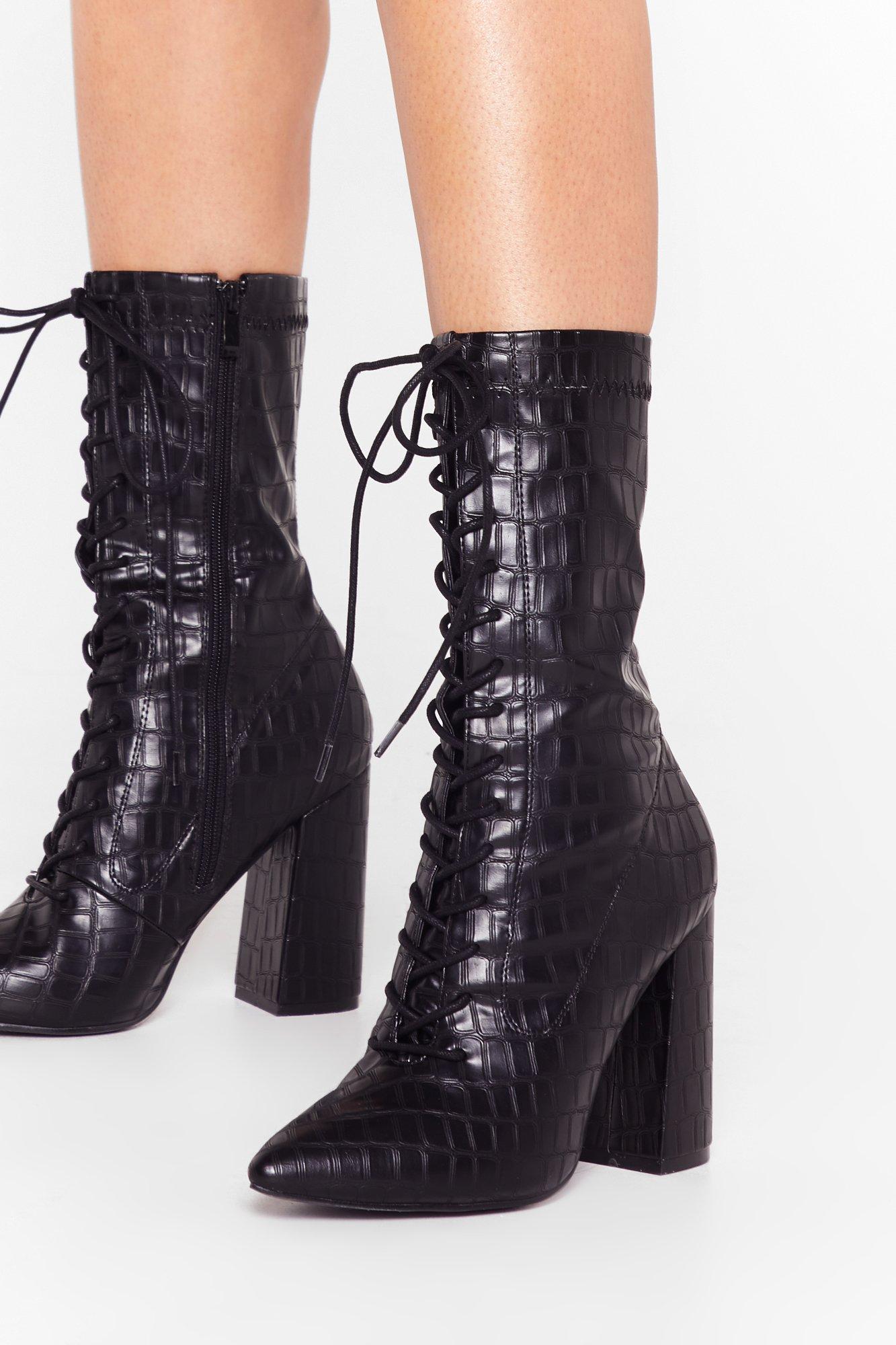 croc lace up boots