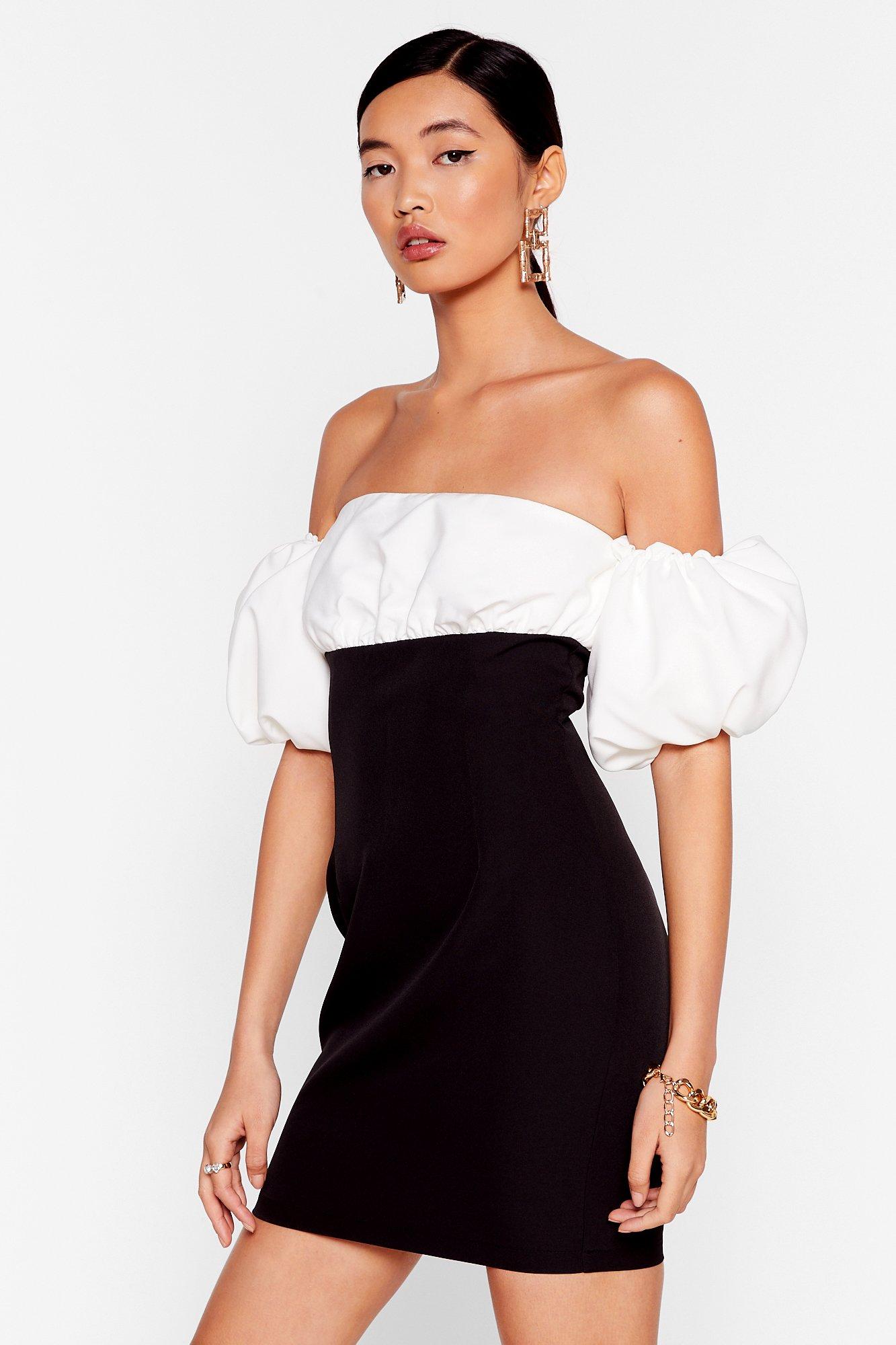 off the shoulder puff sleeve dress