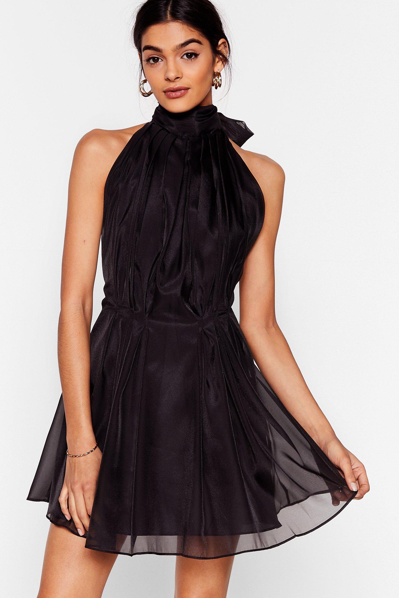 halter neck black tie dress