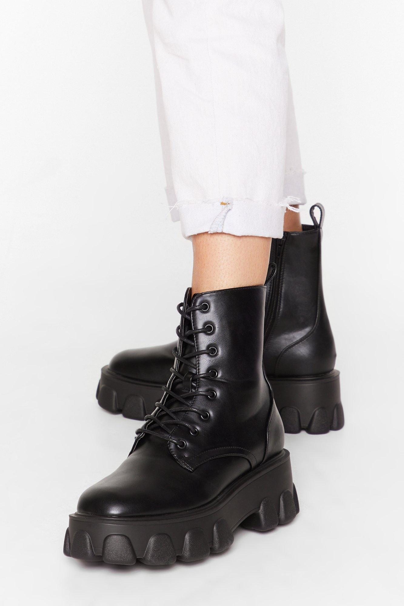 black leather boots platform