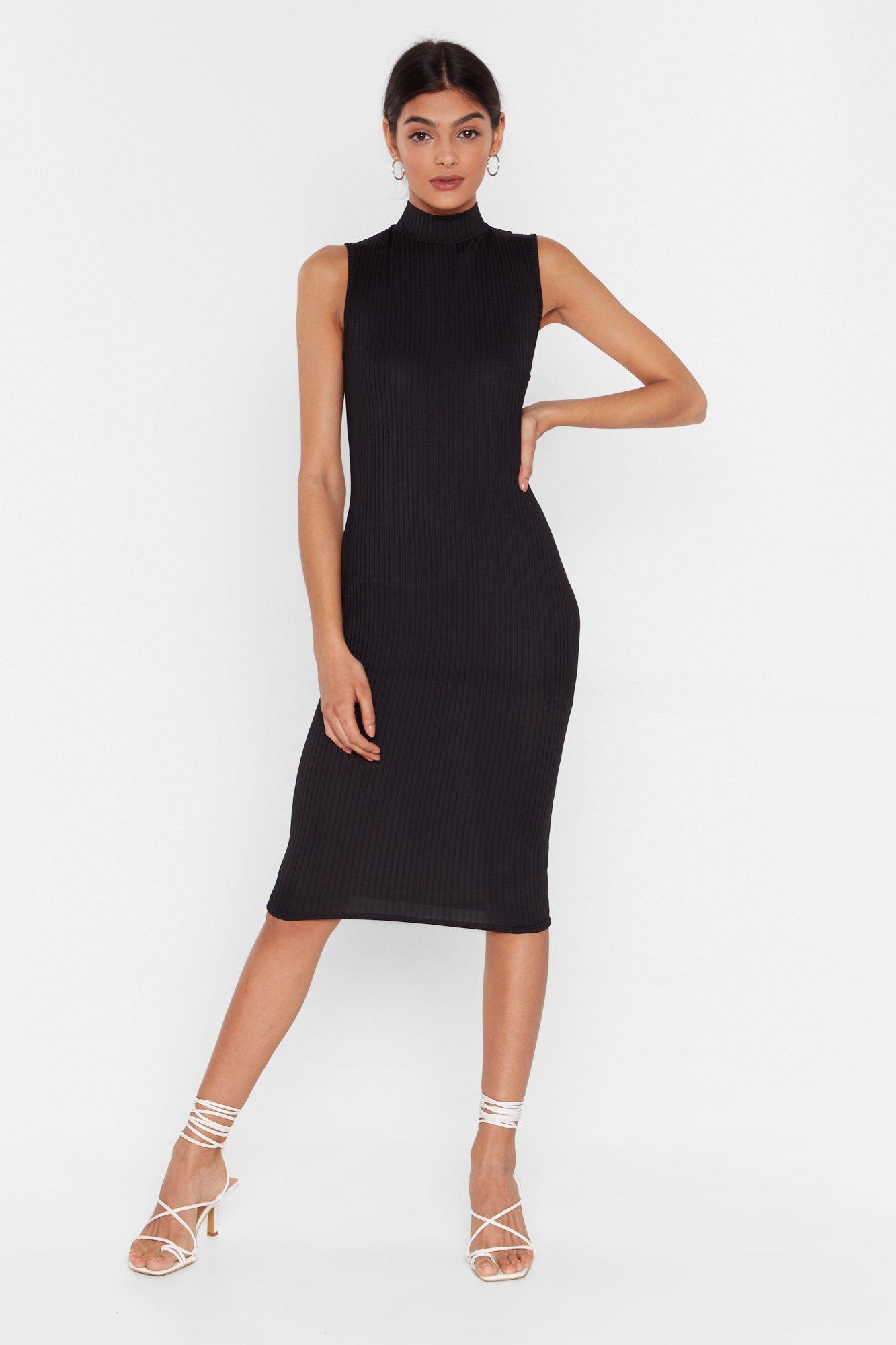 black fitted turtleneck dress