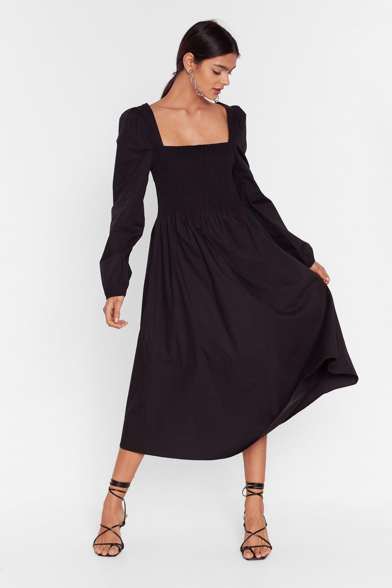 black smocked maxi dress