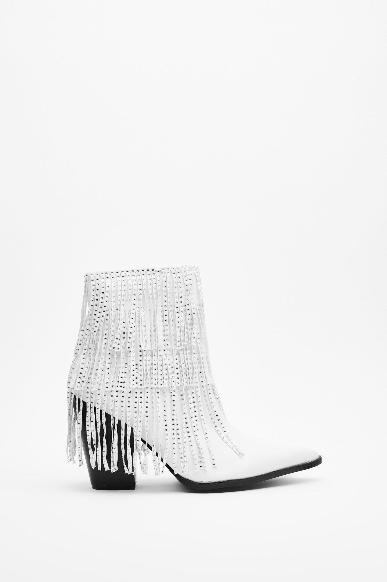 white fringe boots