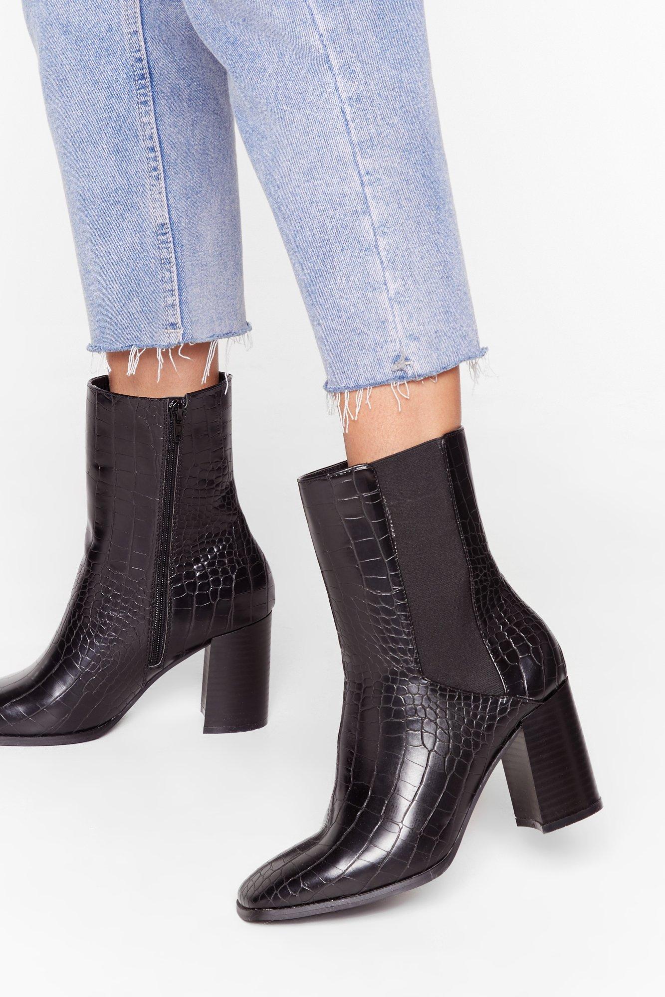 croc heeled boots