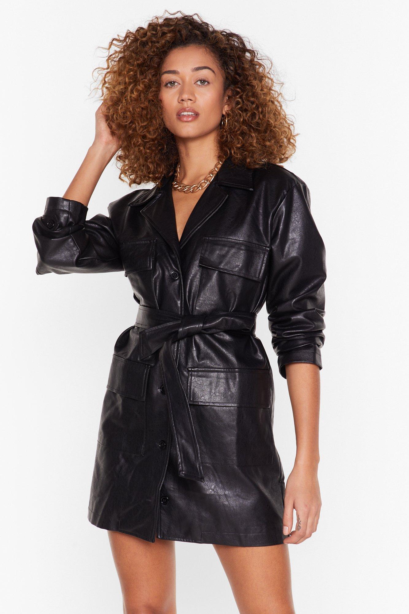 faux leather blazer dress