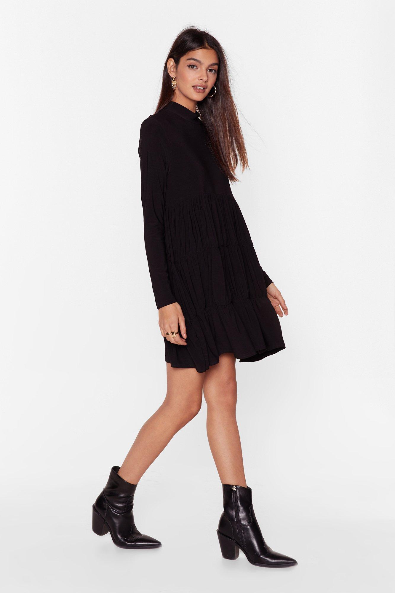 black high neck mini dress