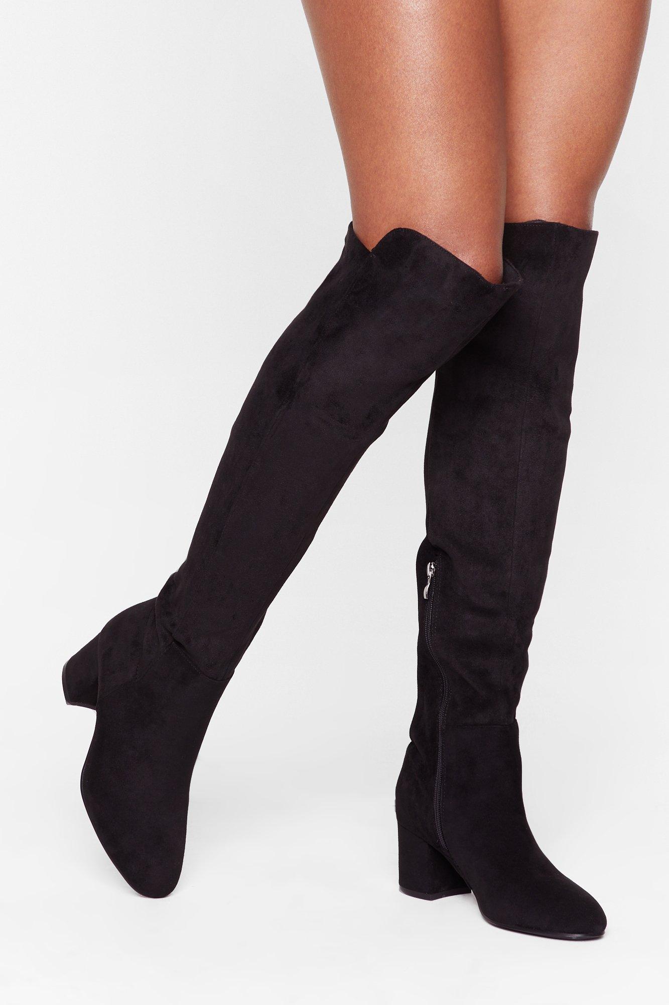 low block heel over the knee boots