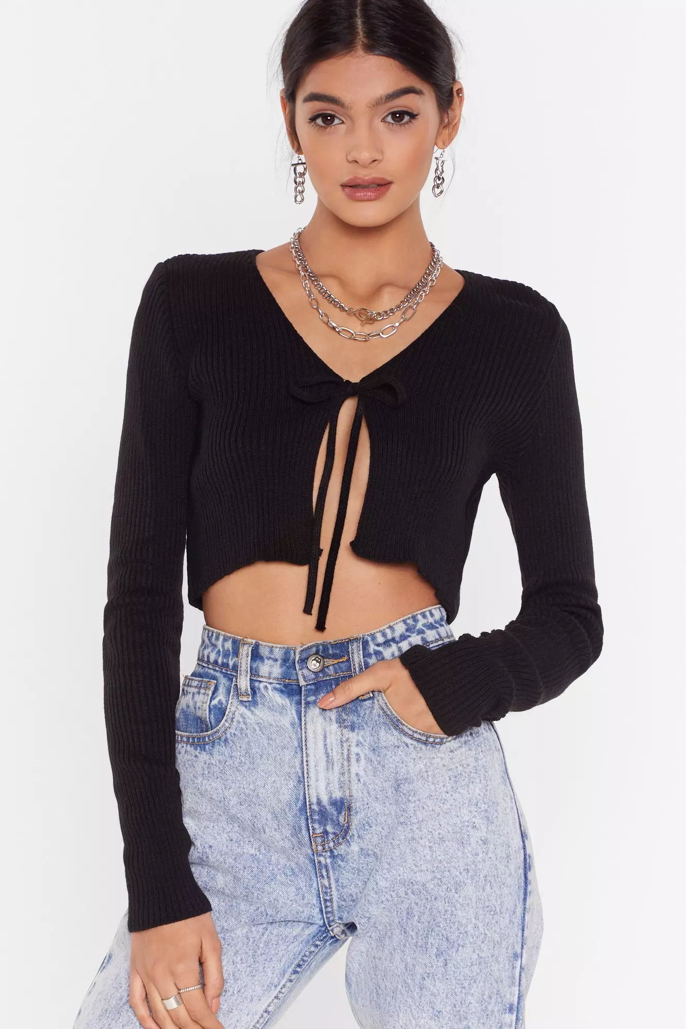 We All Love A Tie R Ribbed Cropped Cardigan Nasty Gal