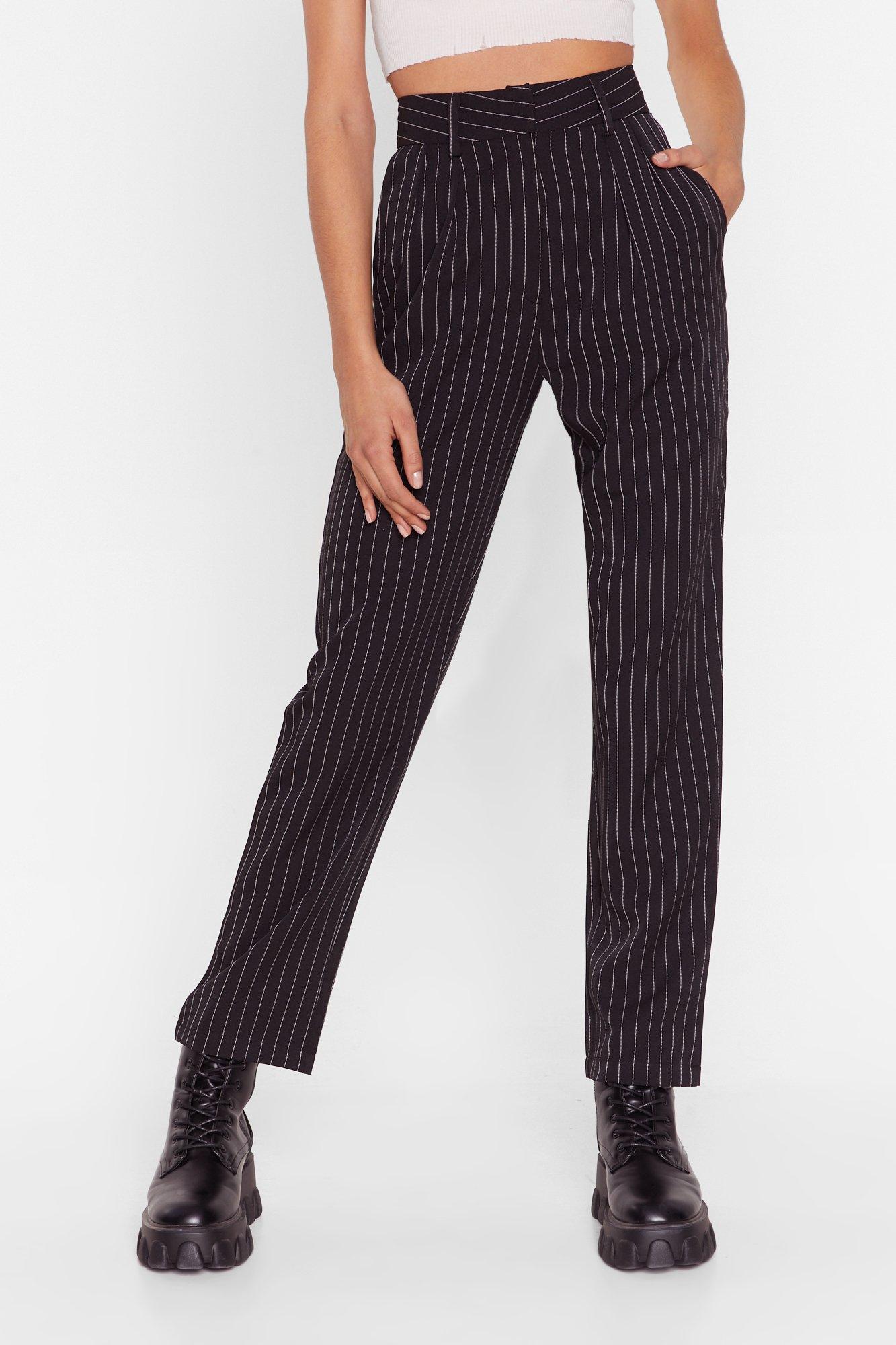 high waisted pinstripe trousers