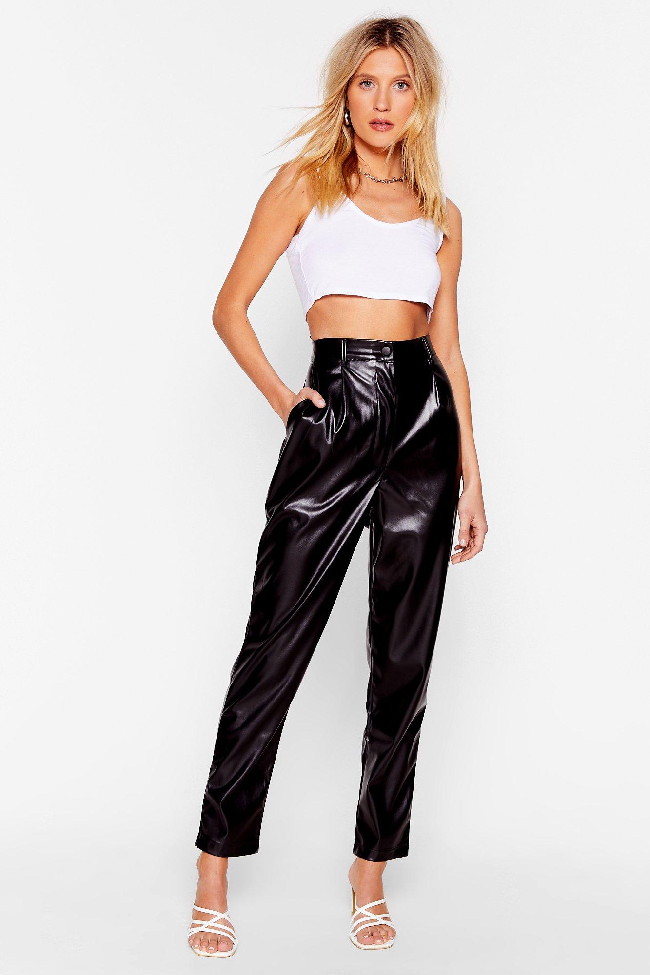 high rise black leather pants