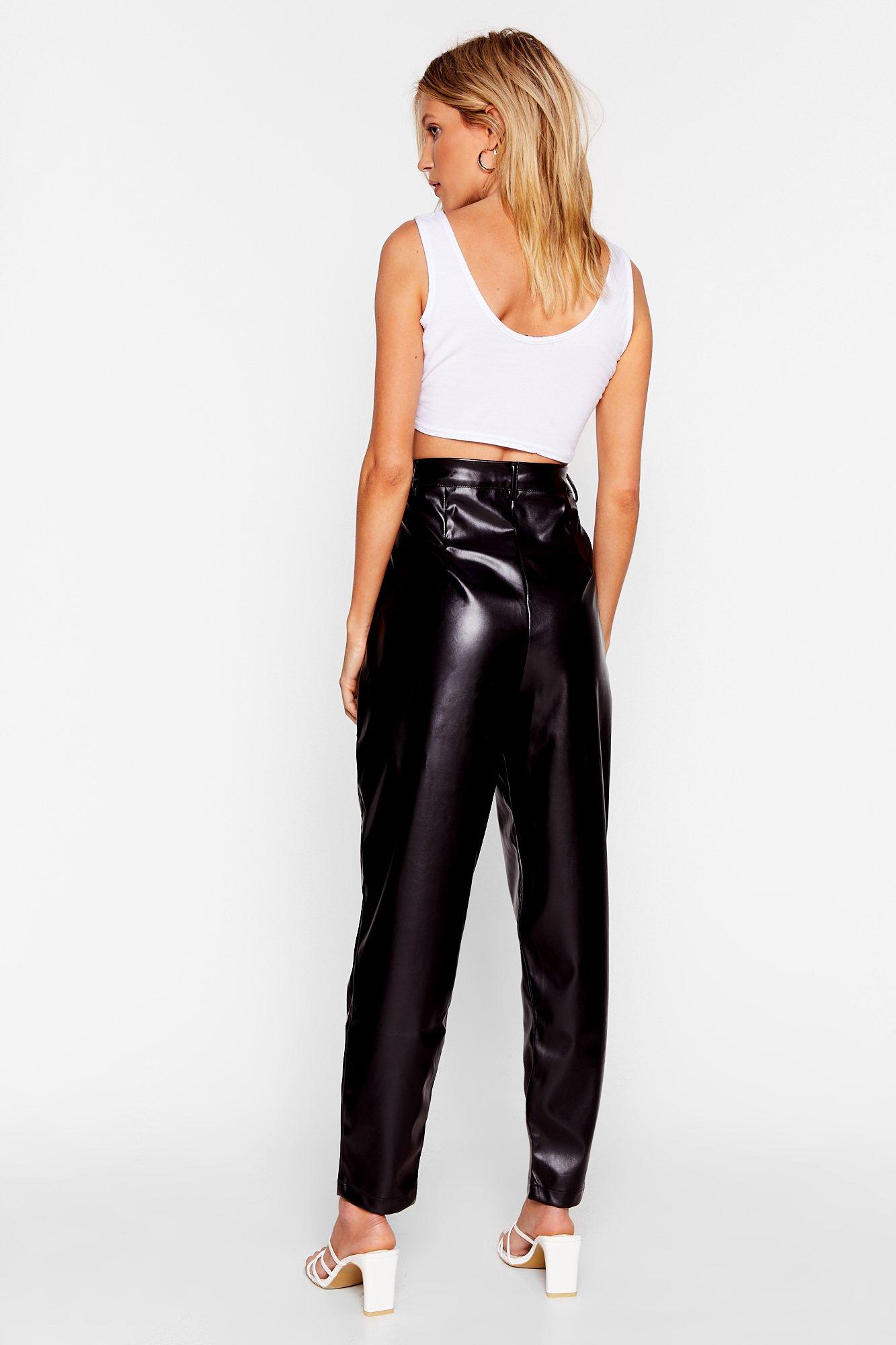 high waisted faux leather trousers