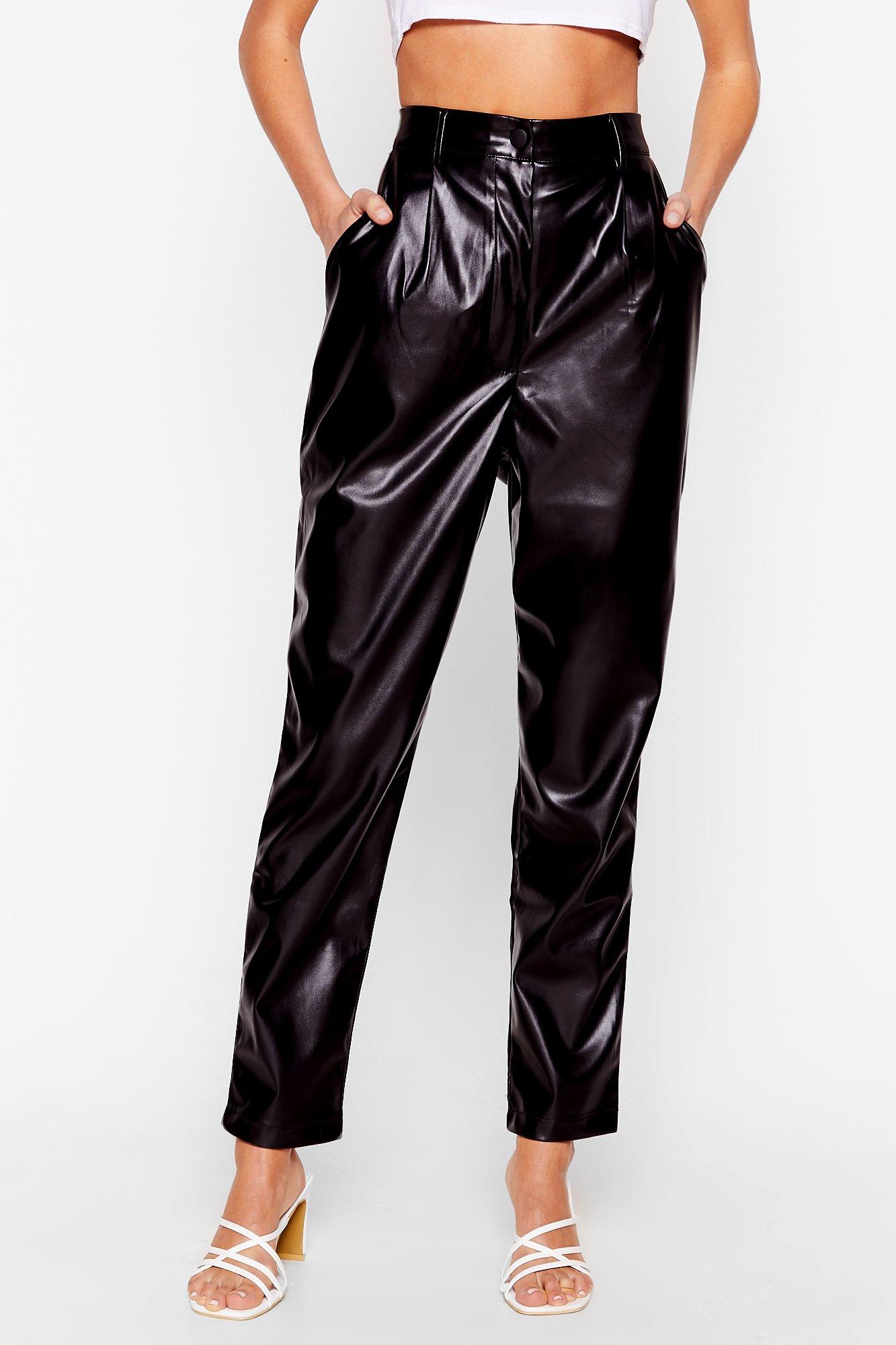 black high waist faux leather pants