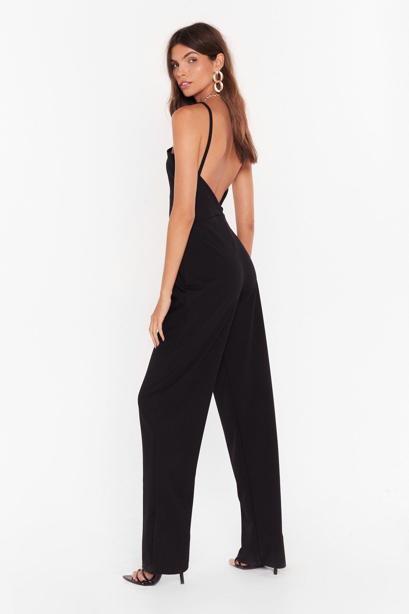 black open back jumpsuit