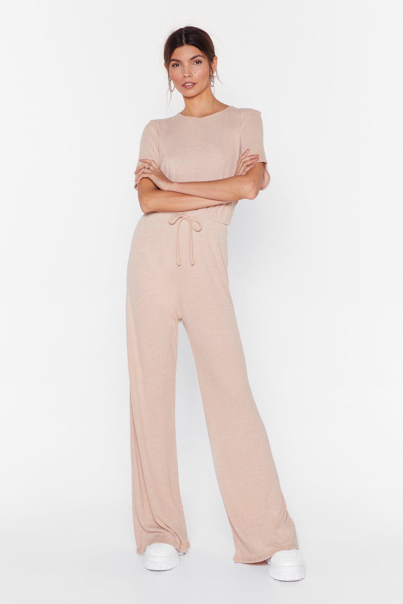 wide leg ribbed jumpsuit