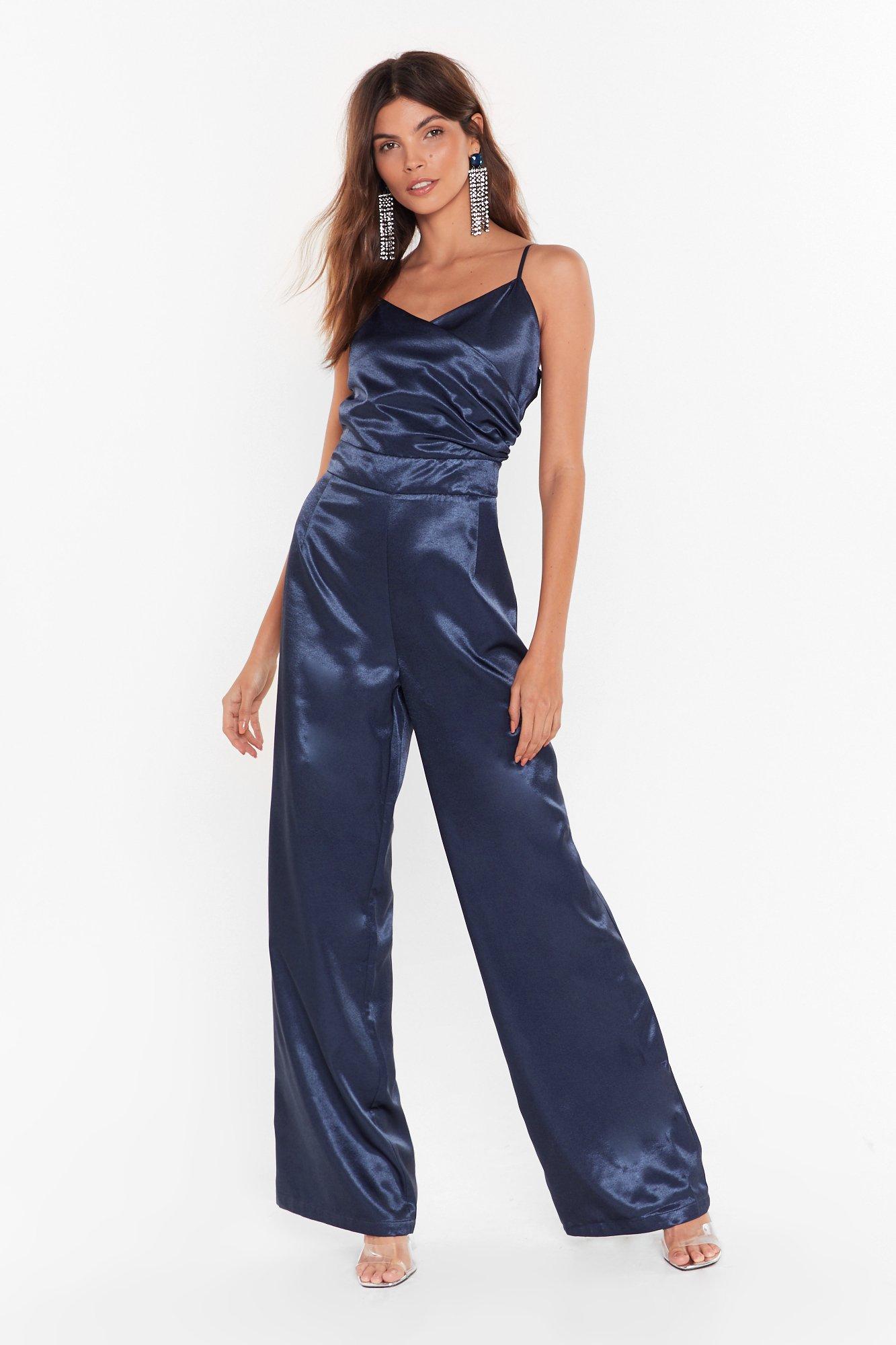 blue satin jumpsuit