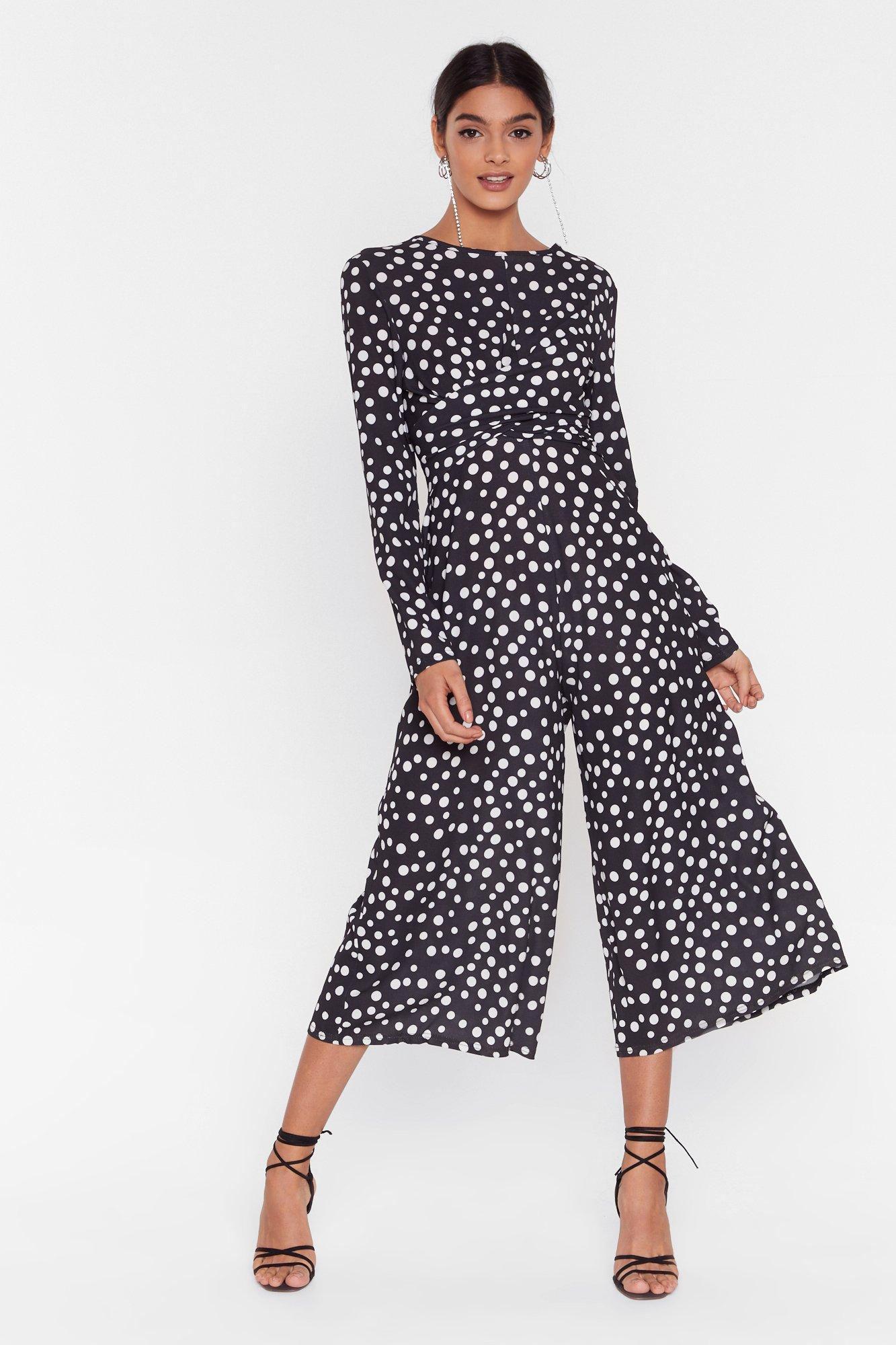 twist front polka dot jumpsuit