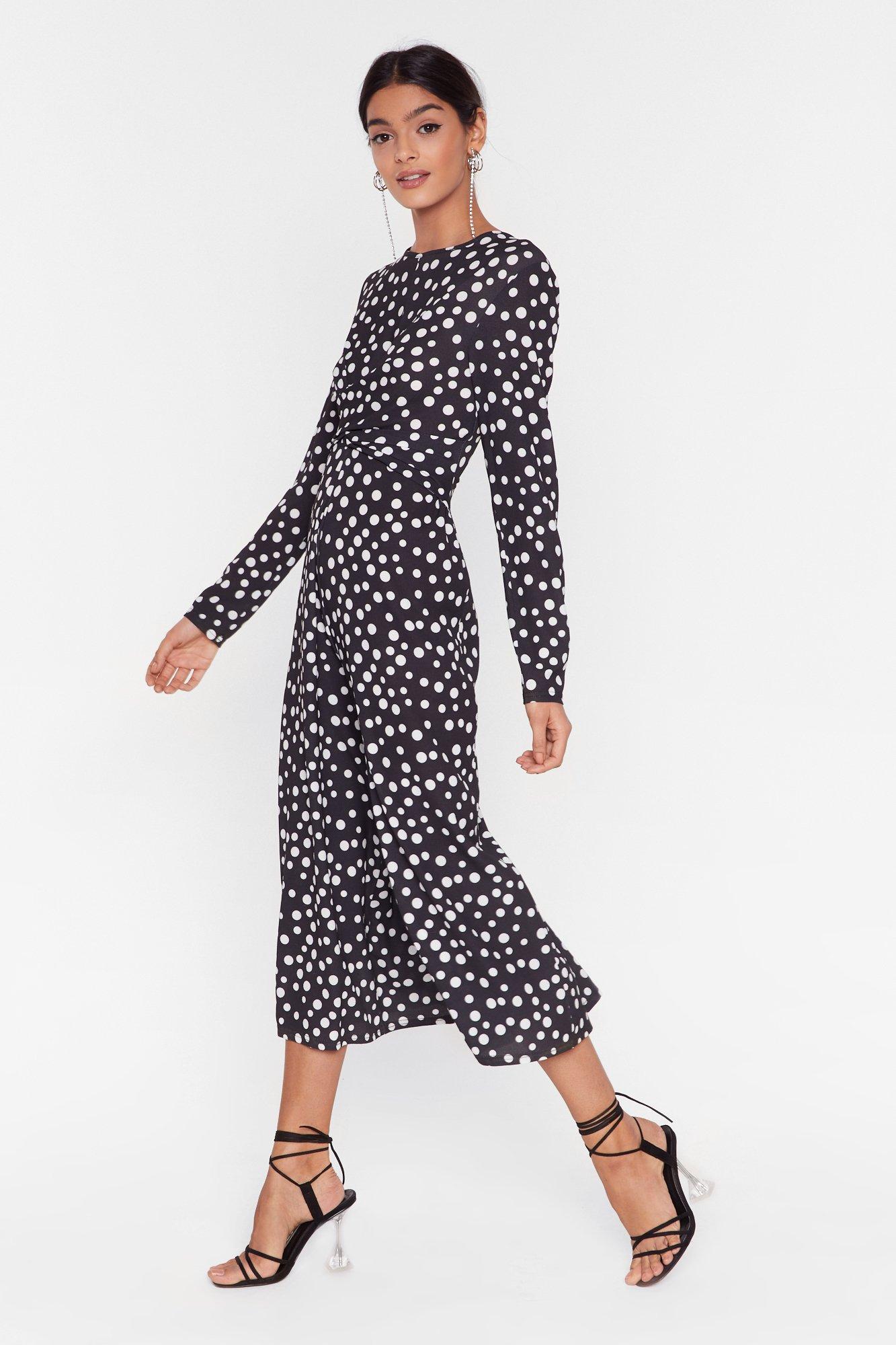 twist front polka dot jumpsuit