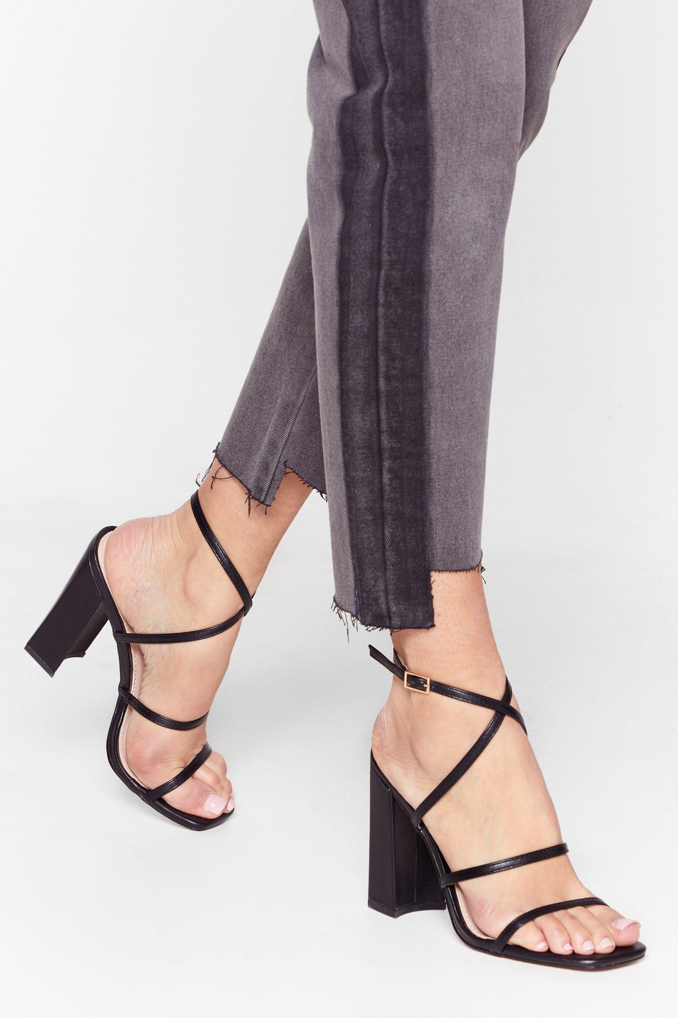 black leather heels with strap