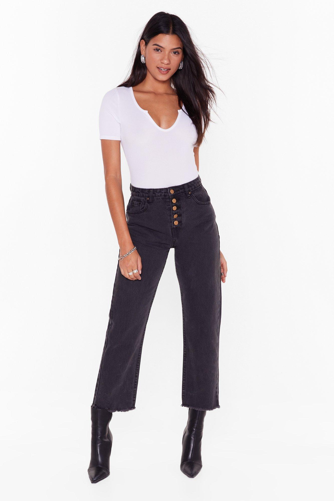 black wide leg mom jeans