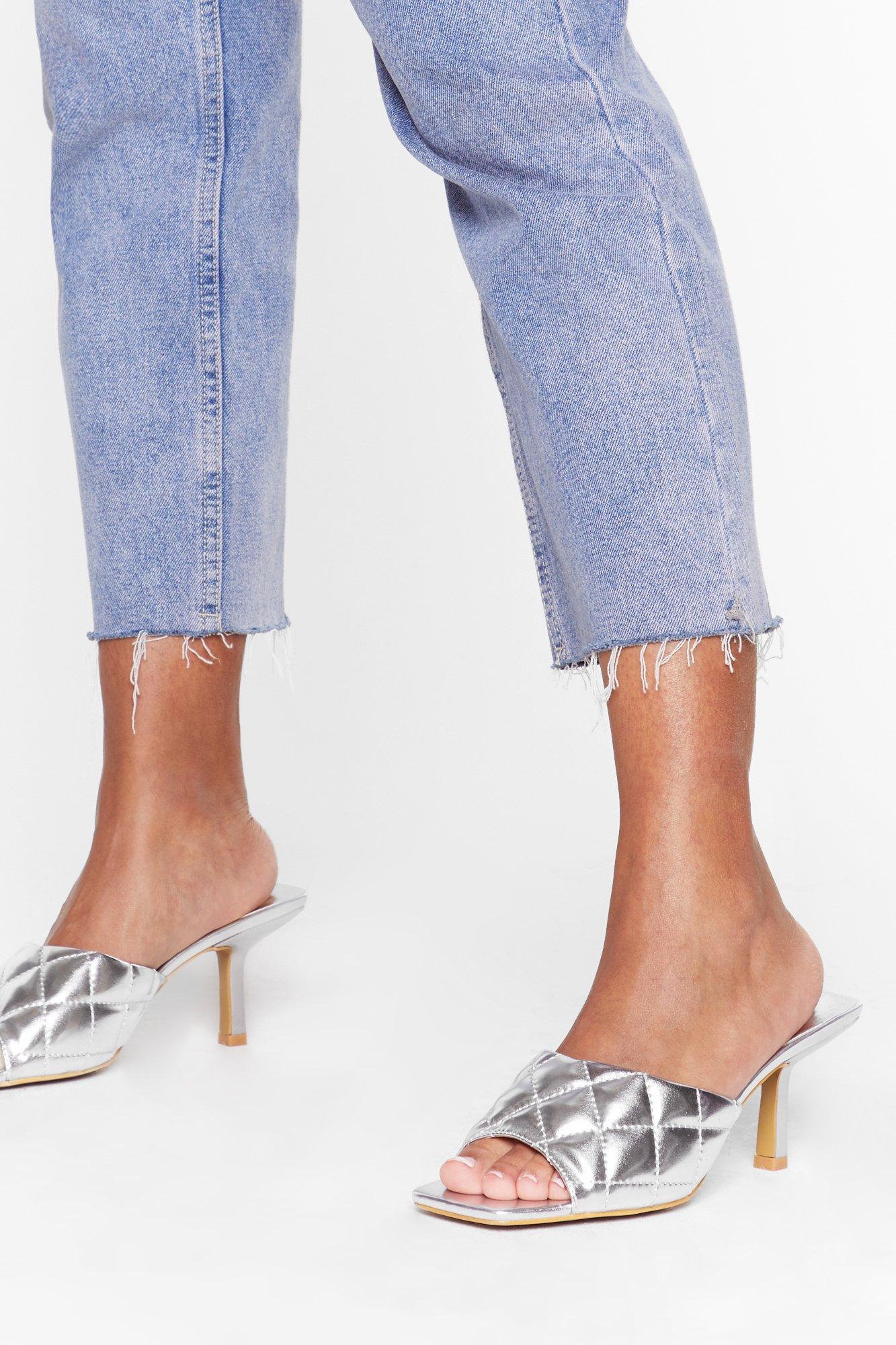 silver kitten heel mules