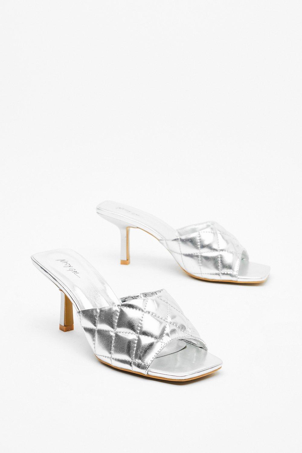 silver kitten heel mules