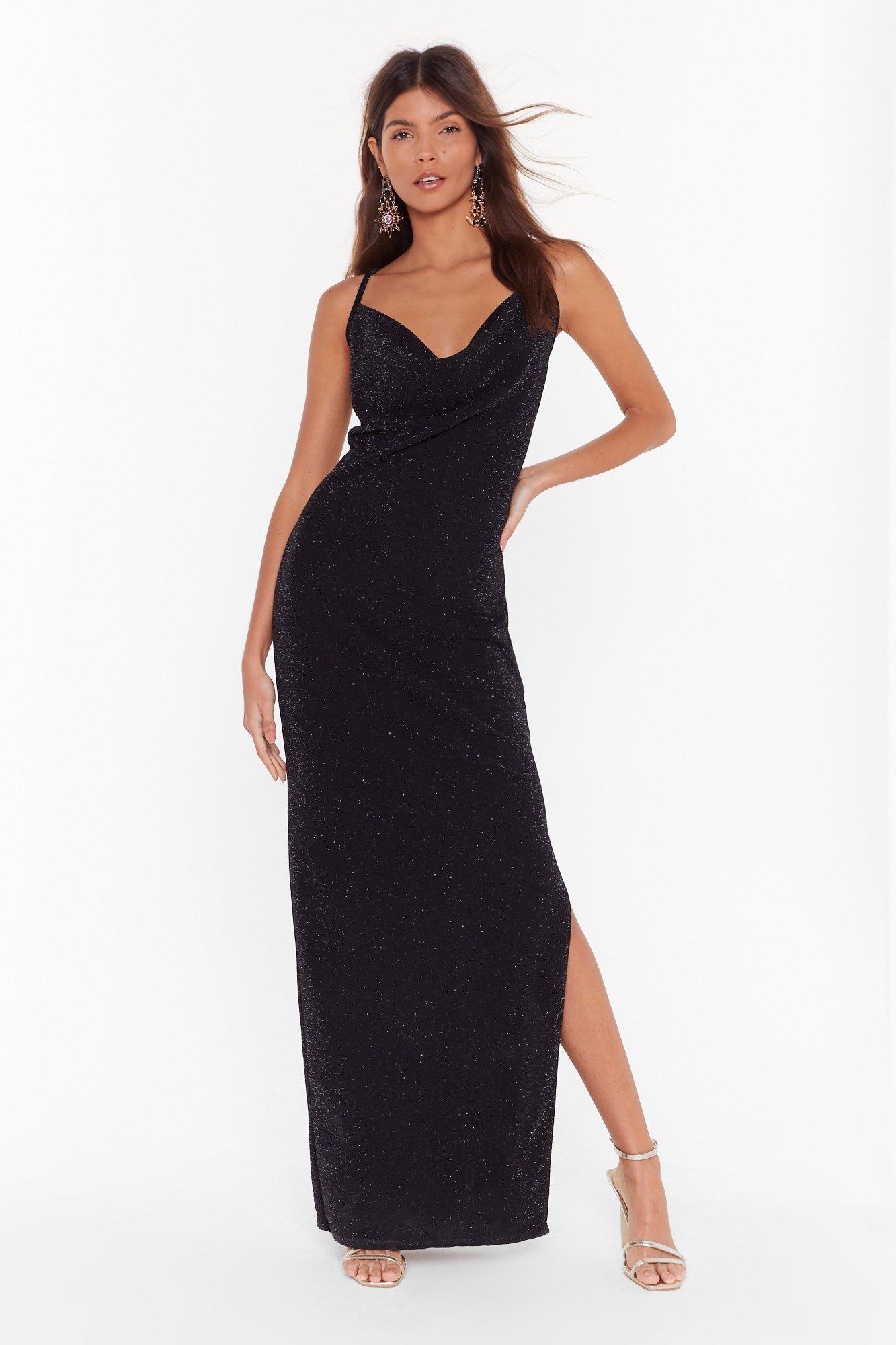 black shimmer maxi dress