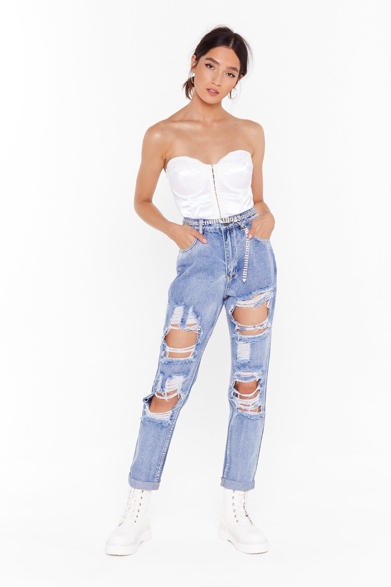 blue distressed mom jeans