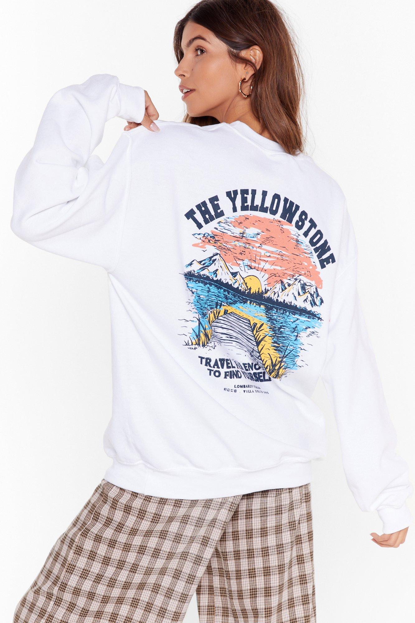 white graphic sweatshirt