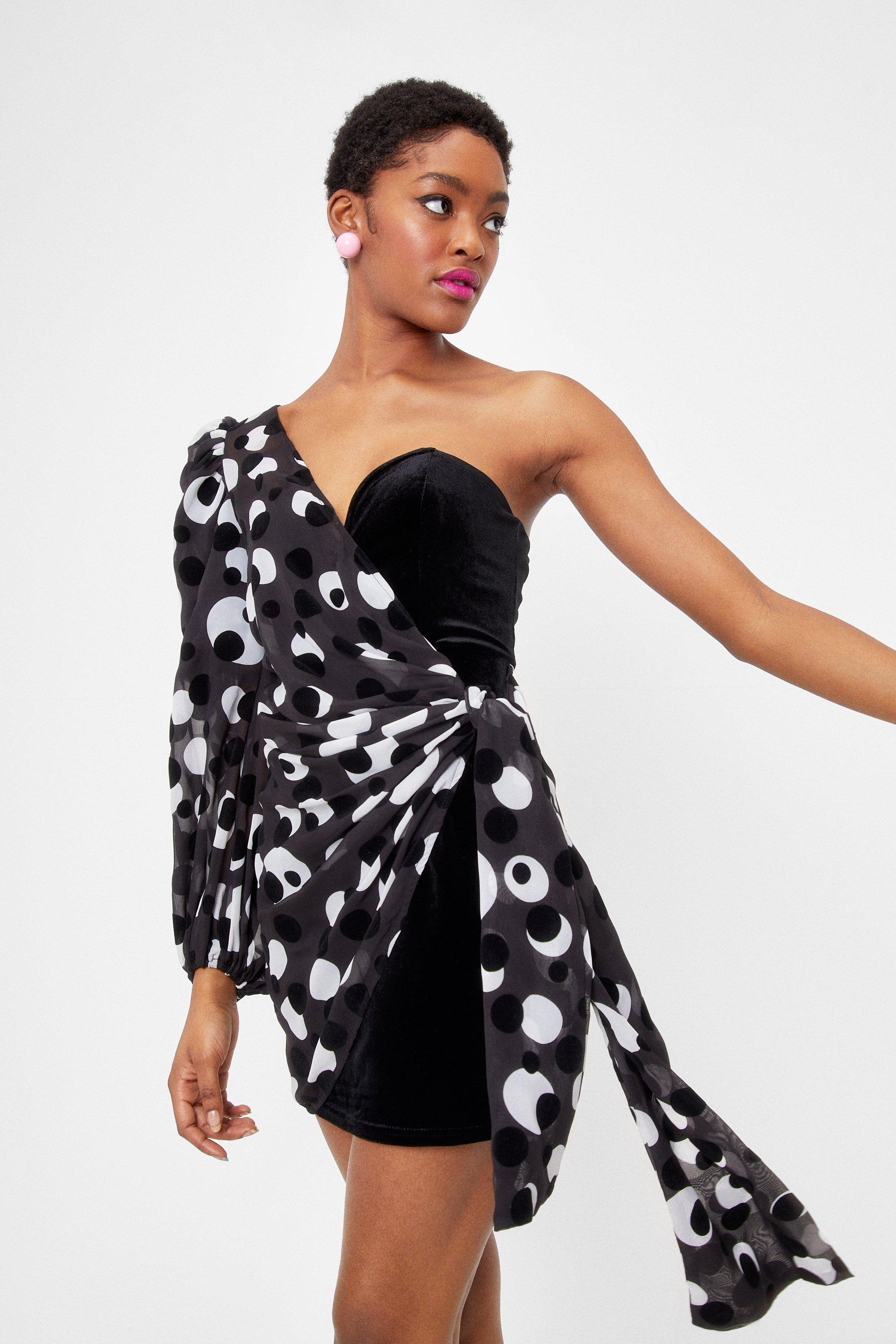 black velvet one shoulder dress
