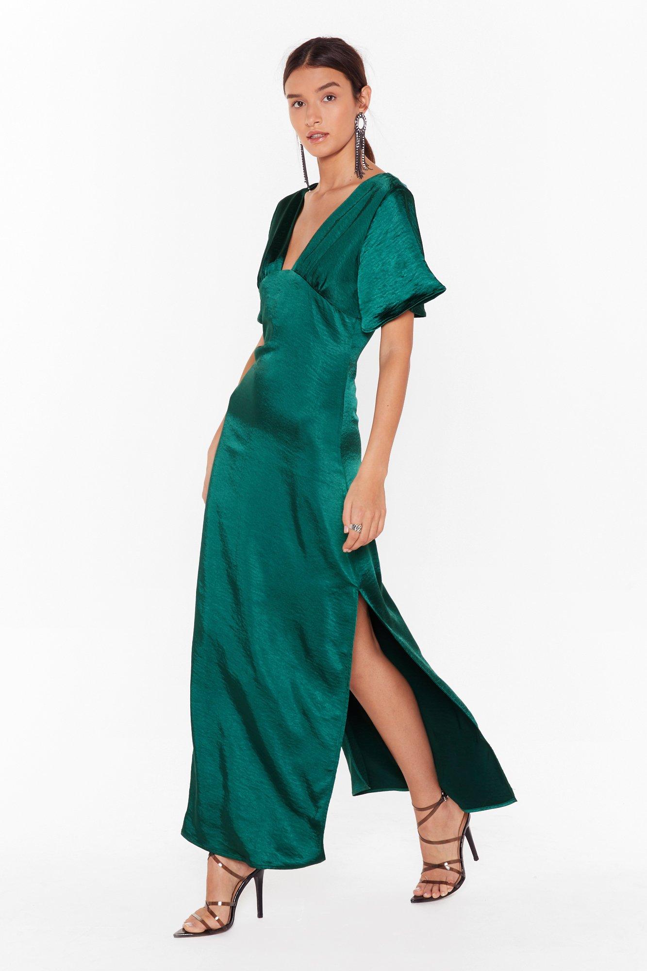 satin green maxi dress