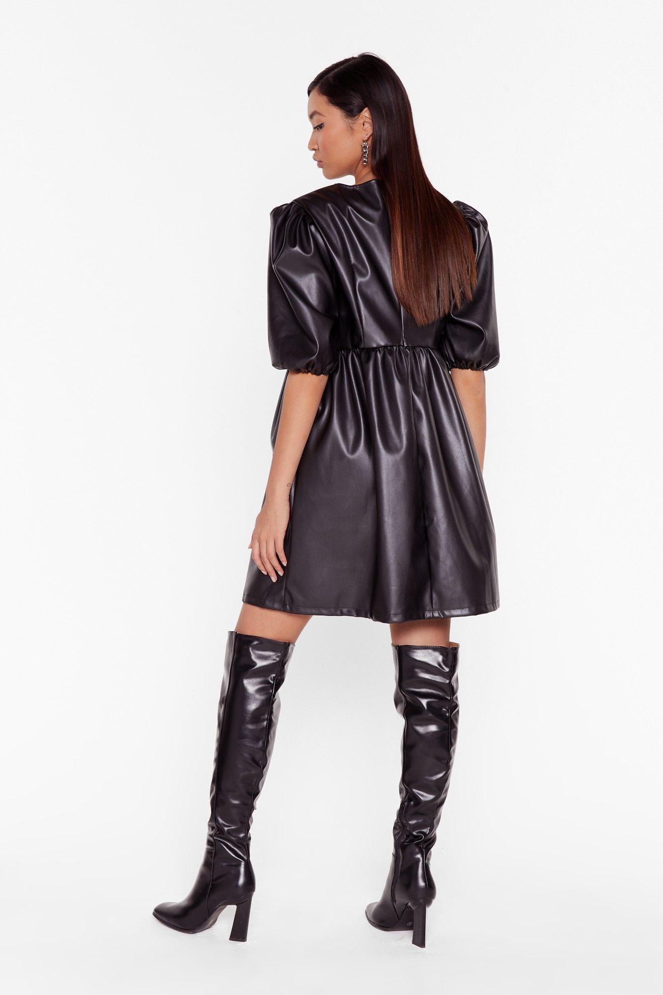 long sleeve black leather dress