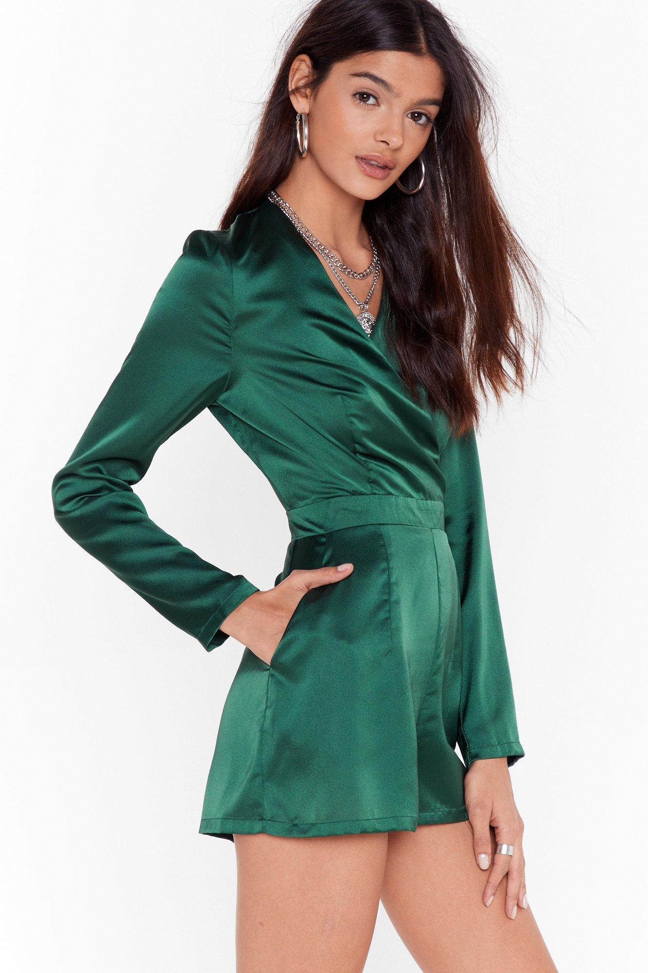 green satin playsuit