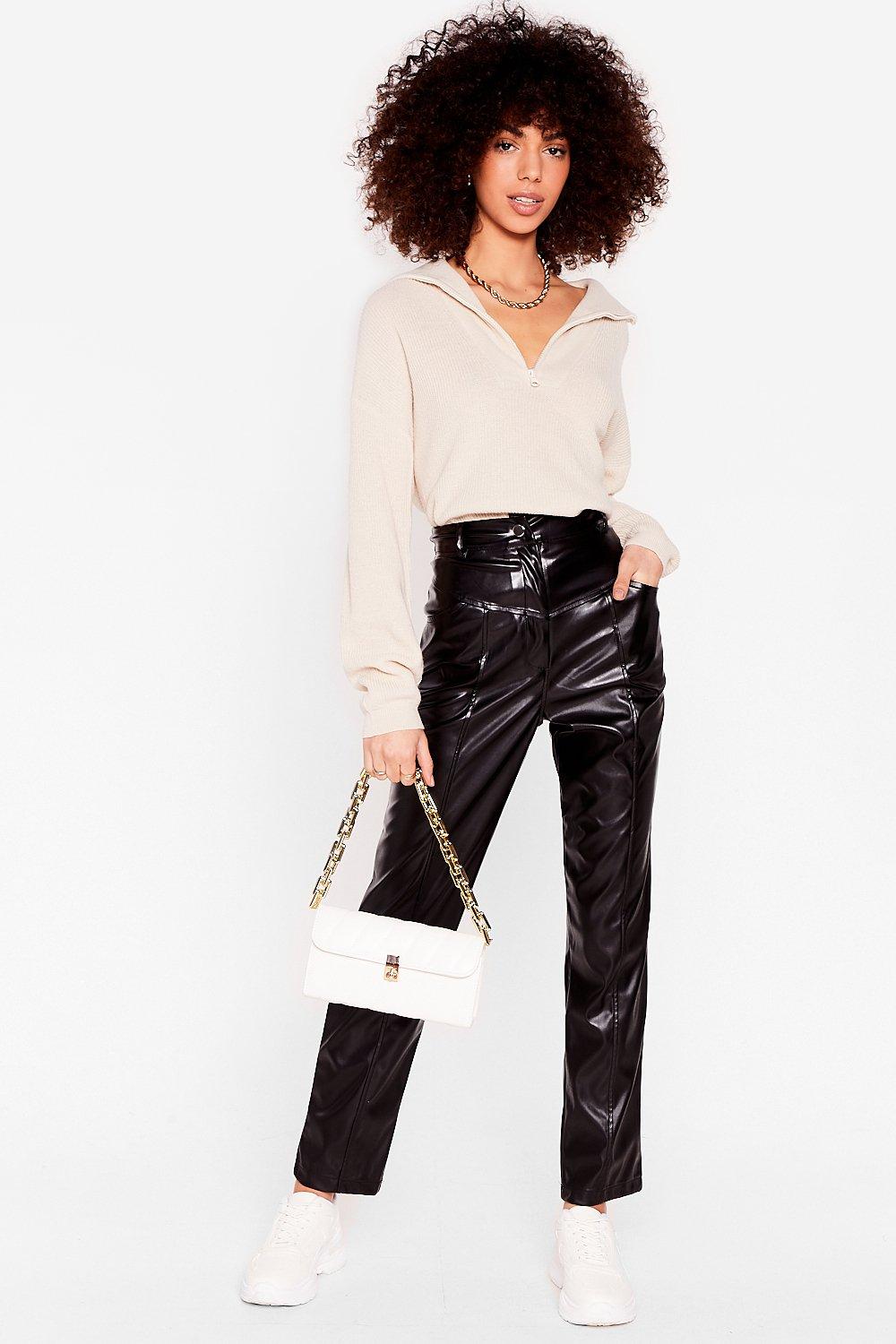 leather tapered pants