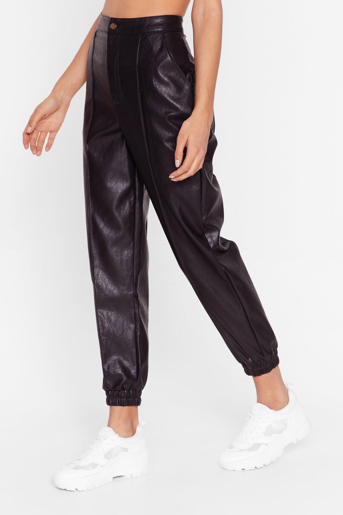 high waisted leather joggers