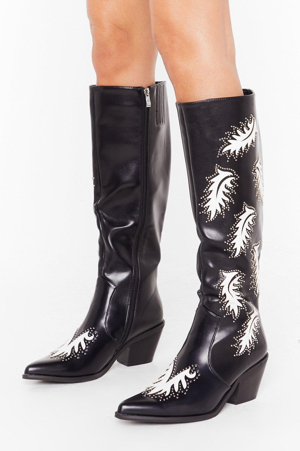 black knee high cowboy boots