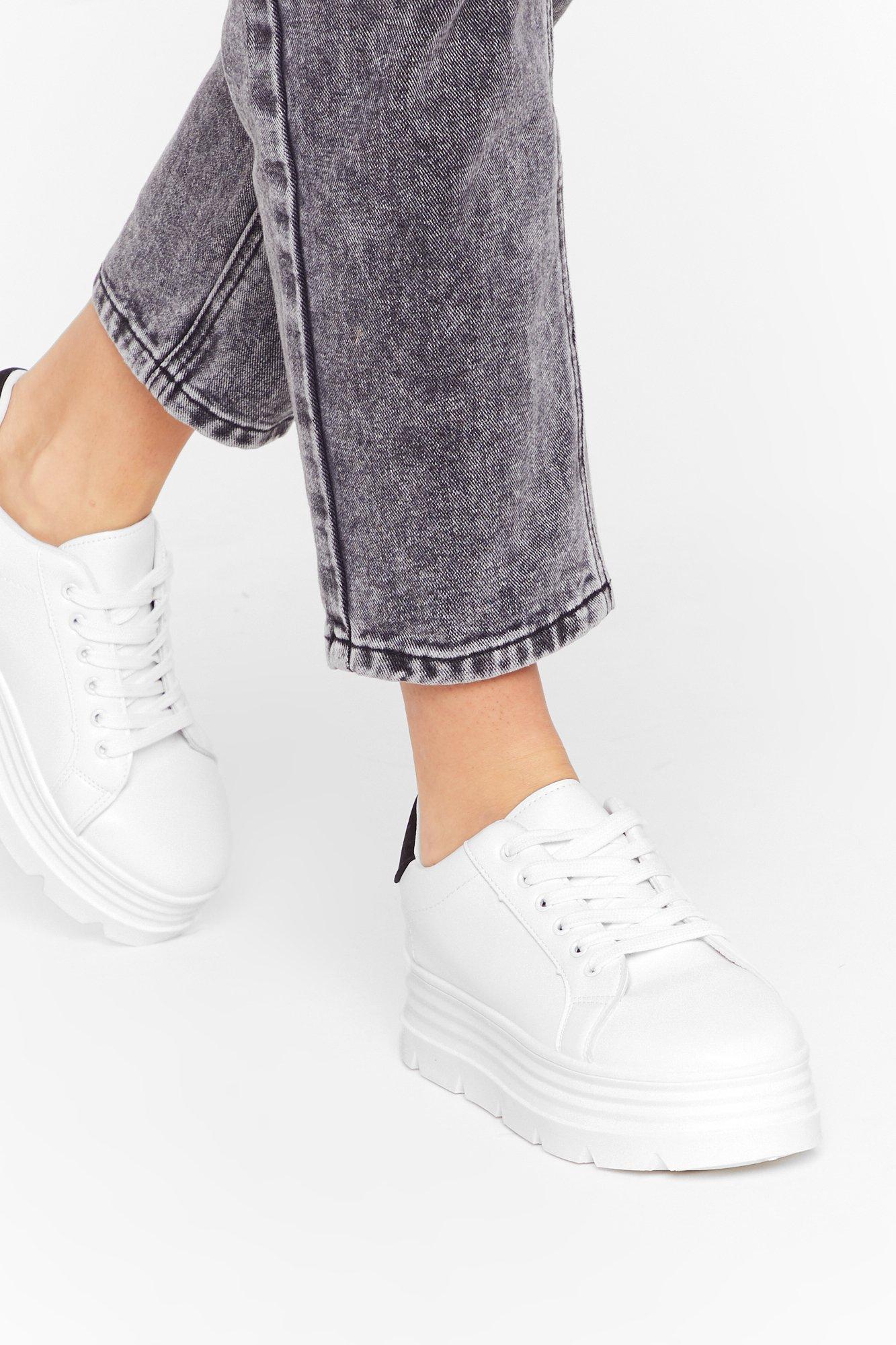 white platform leather trainers