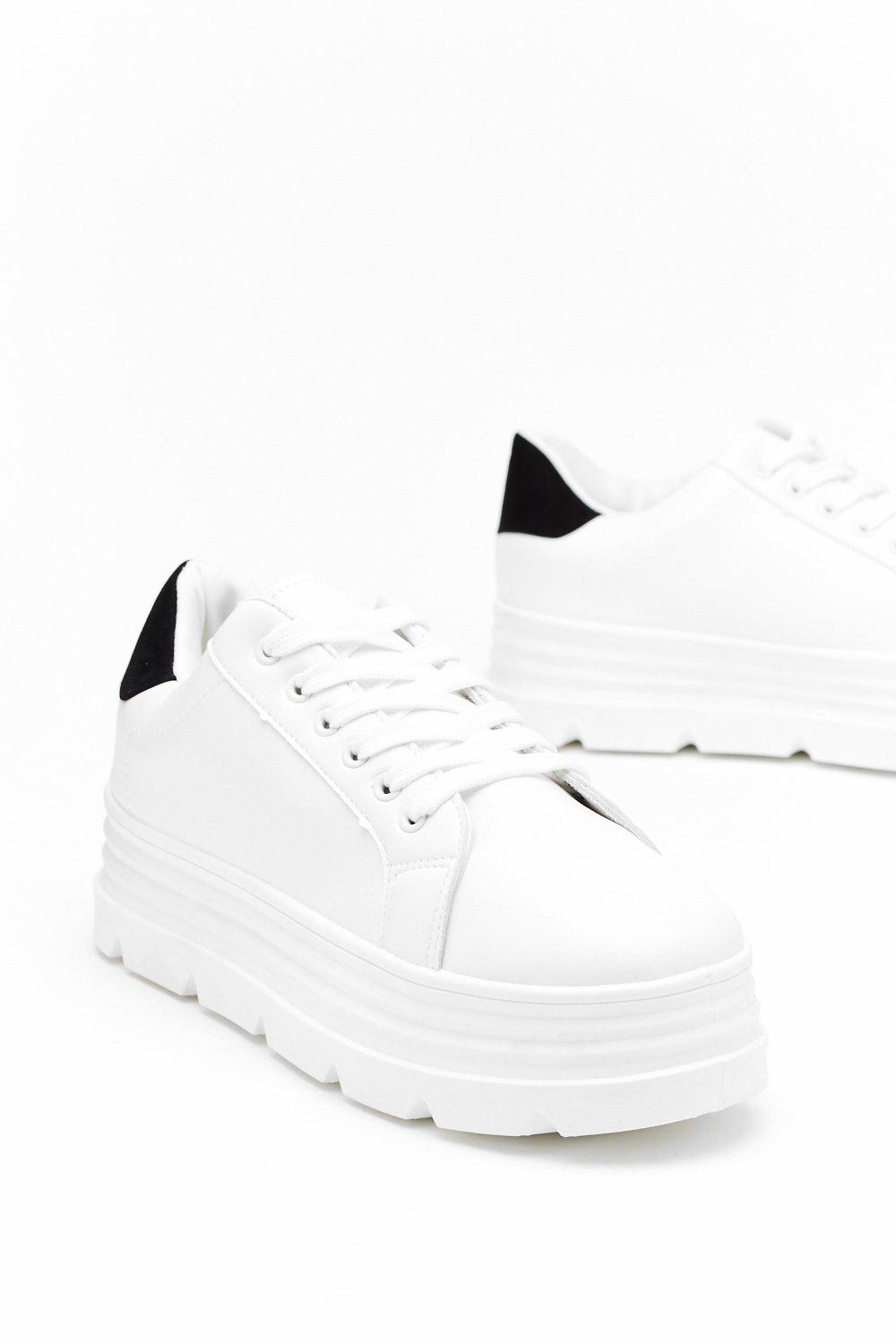 white leather platform trainers